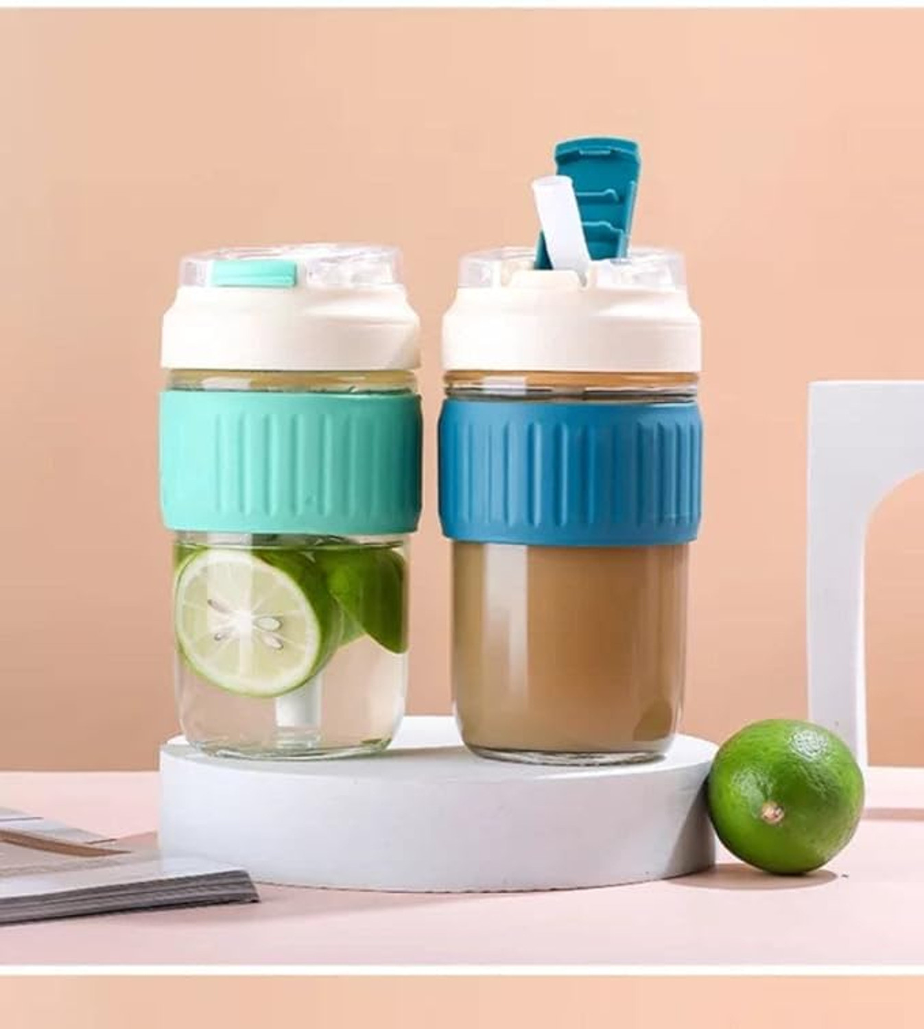Image of Convoke Glass Sipper Bottle with Straw & Silicone Sleeve(500 ml pack of 1) Glass Tumbler