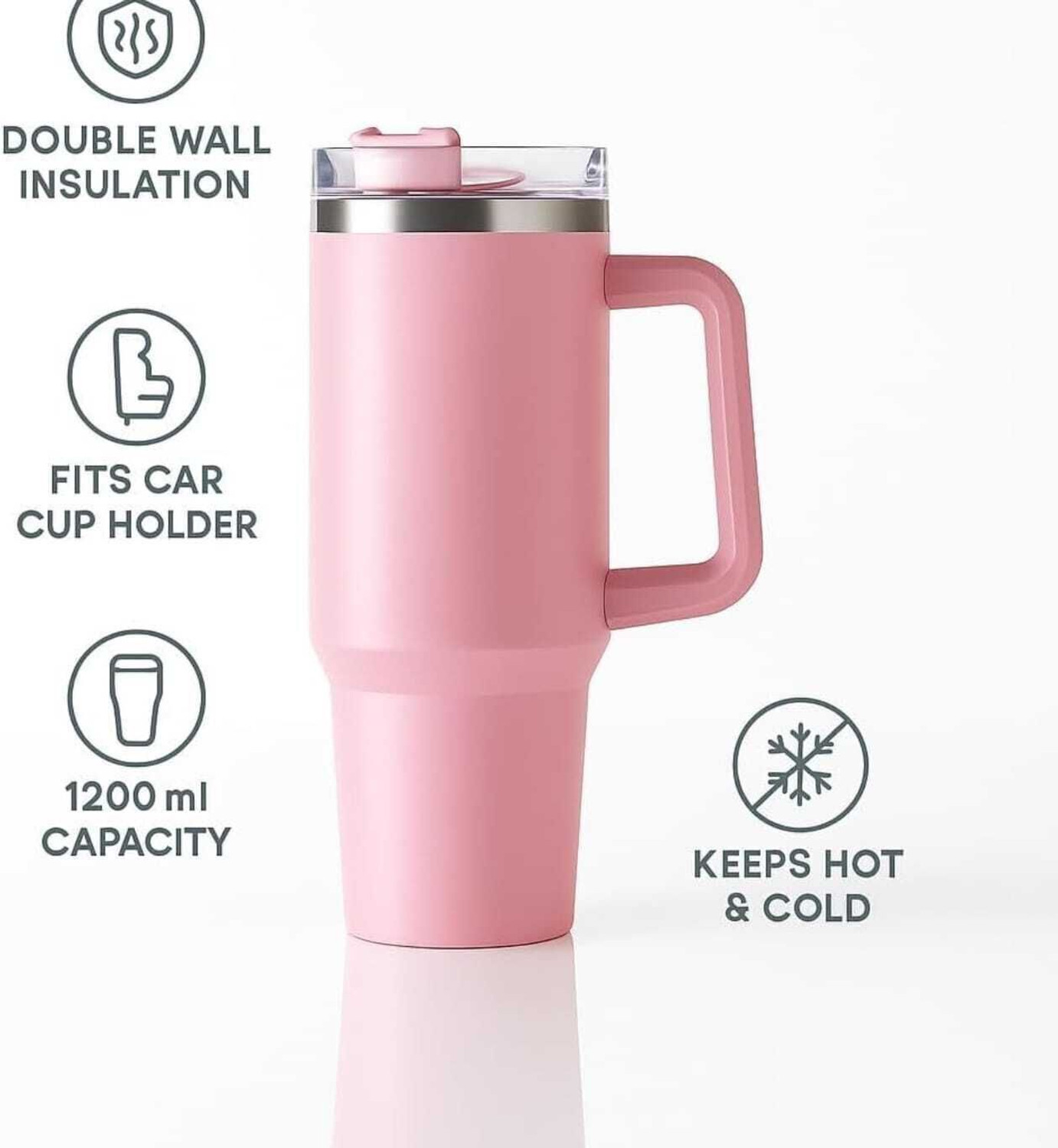 Image of Smarty Worlds Smarty Tumbler with Handle and Straw Water Bottle Travel Coffee Cup Hot &Cold Stainless Steel Tumbler