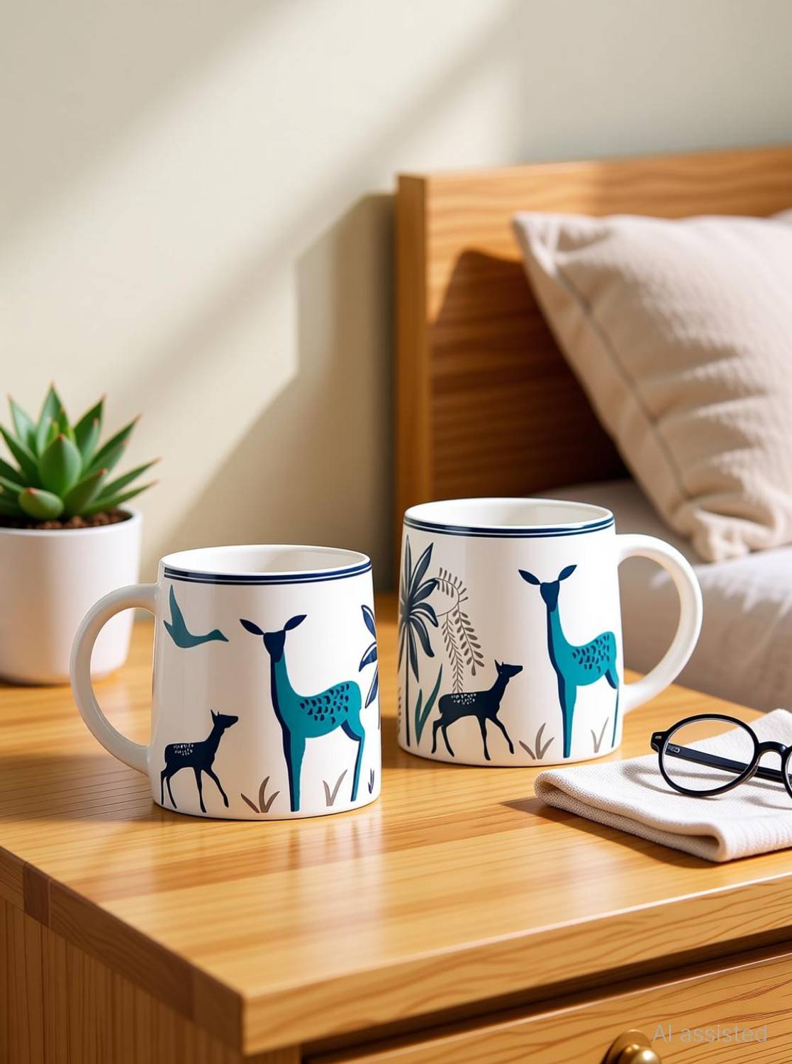 Amazecart Ceramic Deer Printed Coffee Set of 4 (300 ml Each) Ceramic Coffee Mug