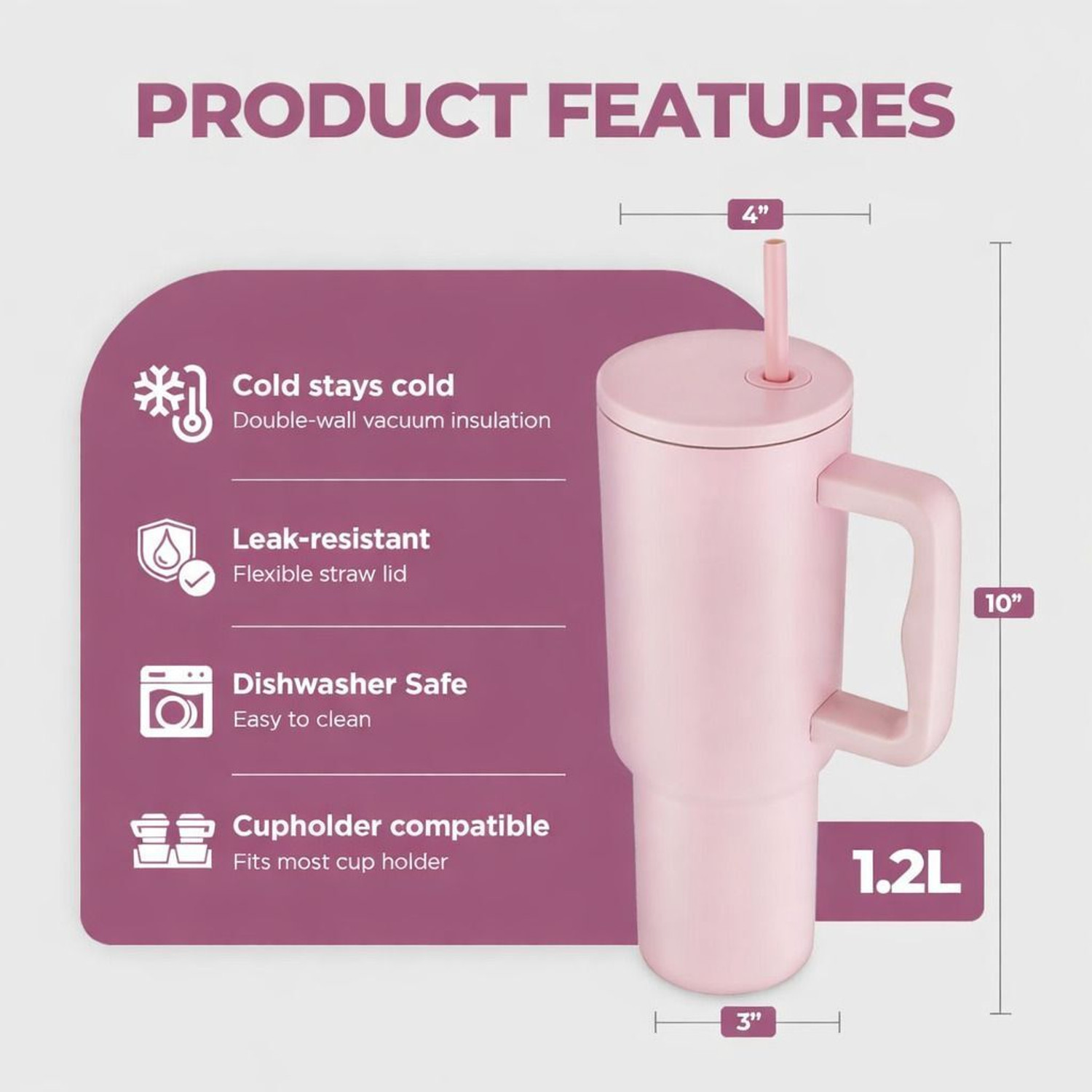 Image of INDIWARRIOR Insulated Tumbler with Handle & Straw | Double Wall Vacuum Travel Stainless Steel Tumbler