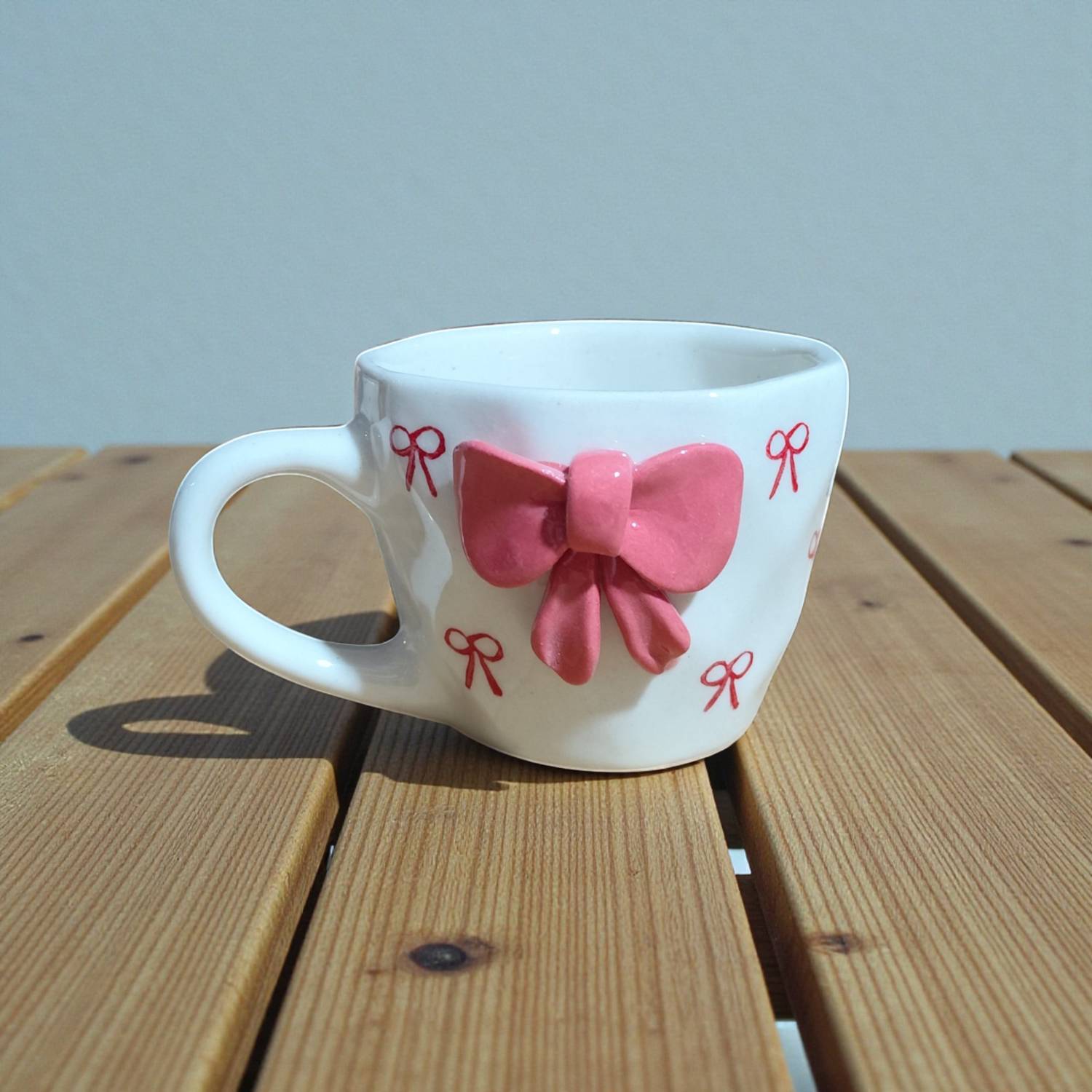 CERAMICTown Pink & White Tie Design Ceramic Coffee - 200ml Ceramic Coffee Mug