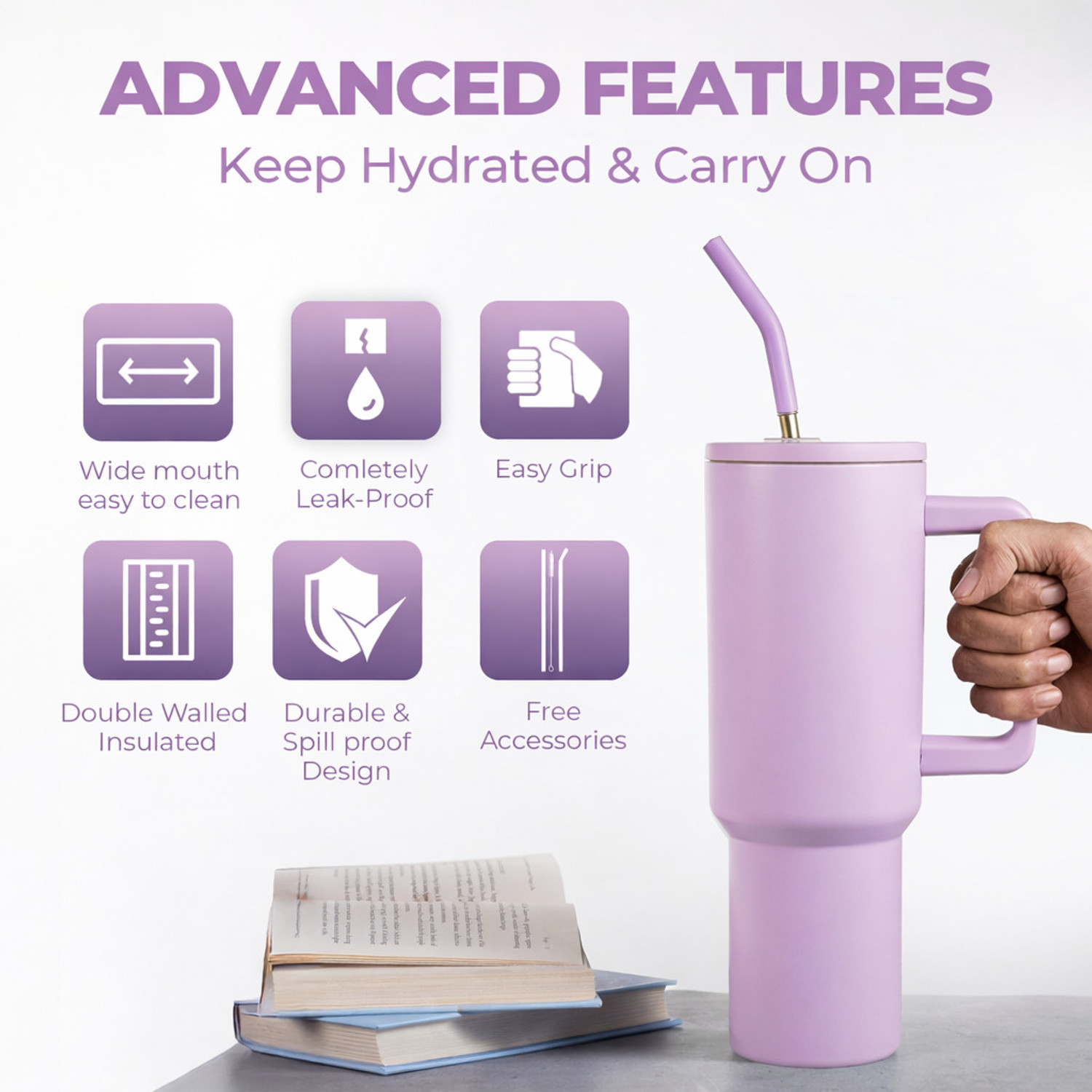 Image of INDIWARRIOR Insulated Tumbler with Straw & Handle, Hot and Cold Stainless Steel Tumbler