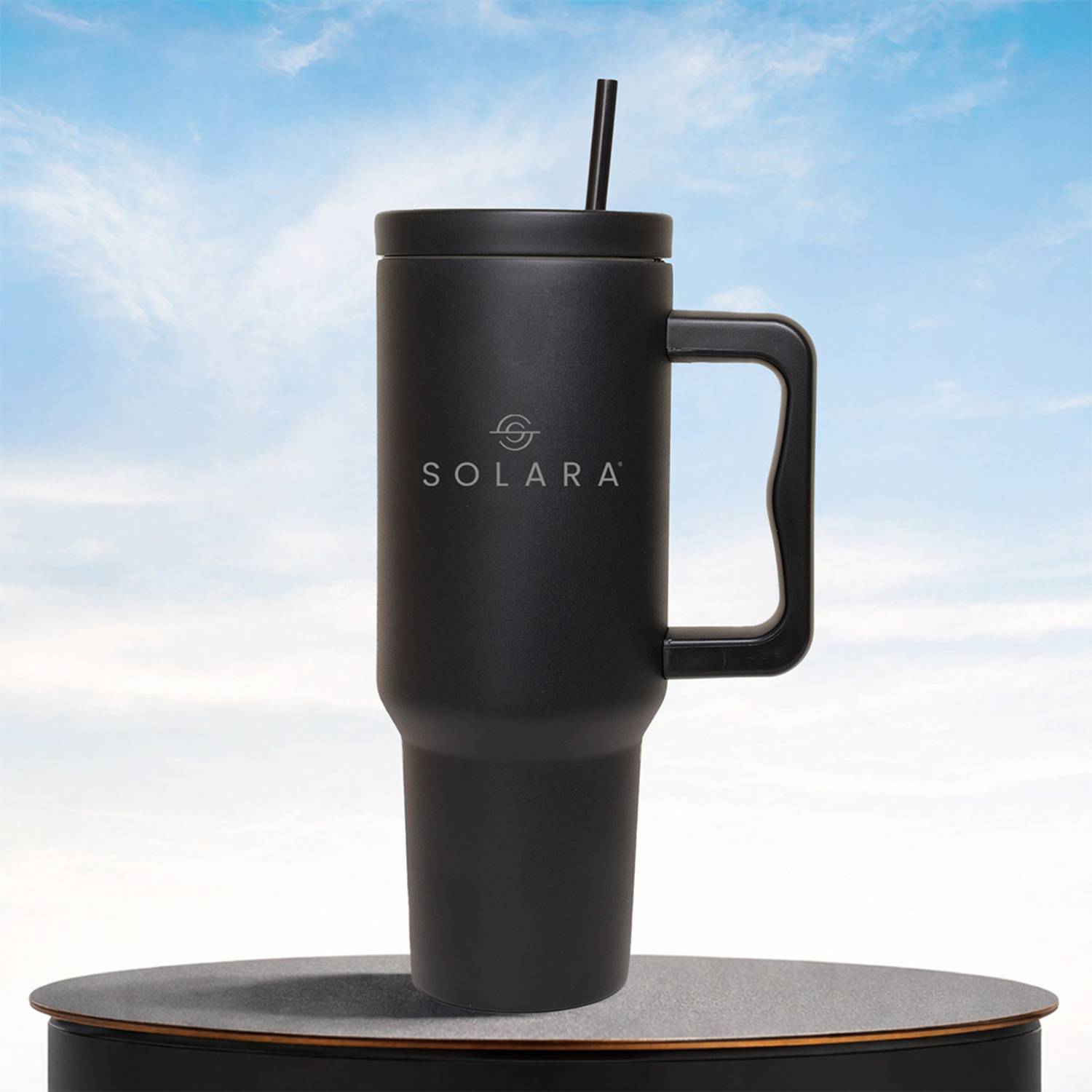 Solara Echo Insulated Tumbler with Lid and Straw, Black Knight