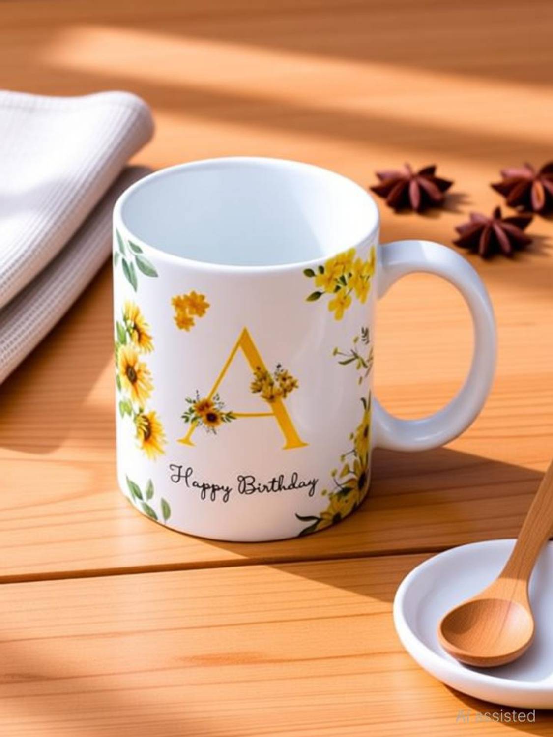 AVISTRA Personalized Alphabet A Floral Ceramic Coffee | Happy Birthday Gift | Ceramic Coffee Mug