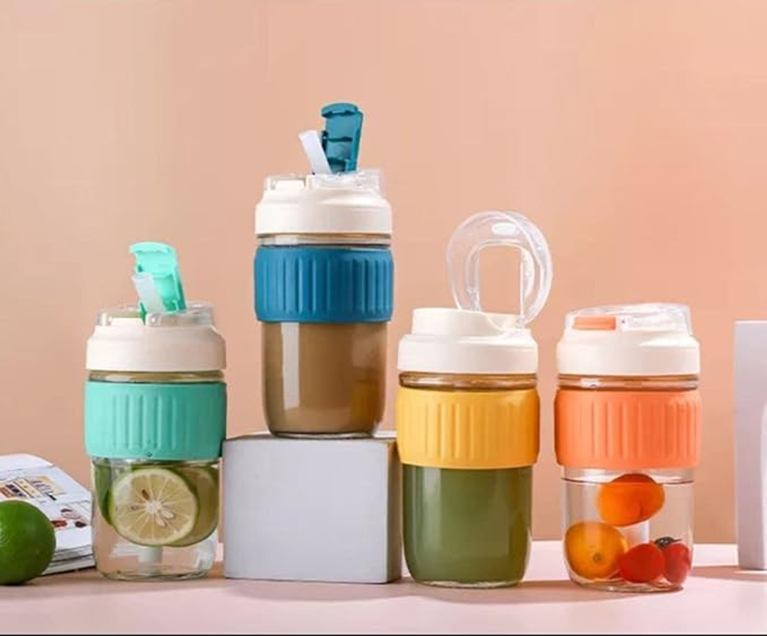 Image of Convoke Glass Sipper Bottle with Straw & Silicone Sleeve(500 ml pack of 1) Glass Tumbler