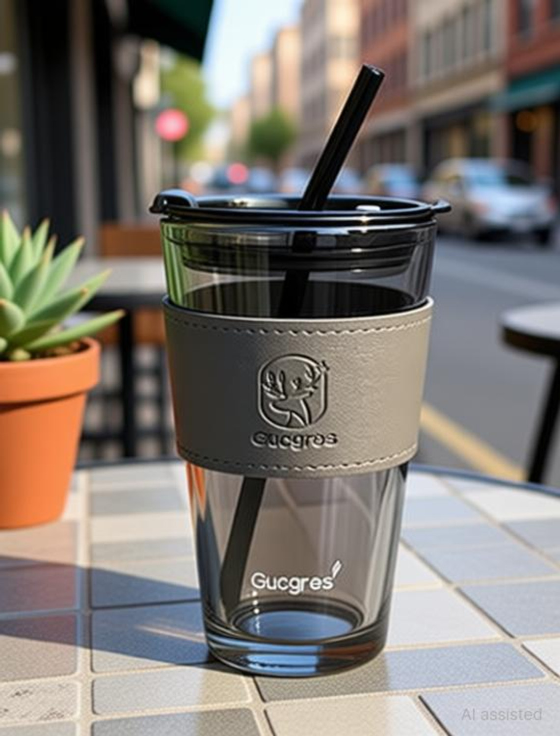 Image of Wallsenterprise 2 Reusable Glass Travel Sipper Tumbler with Straw & Lid Tea Glass Coffee Glass Coffee Mug