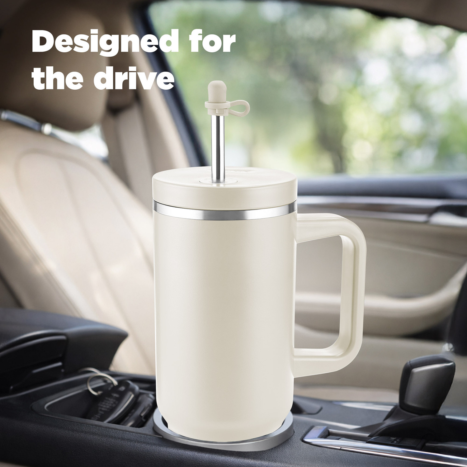 Image of MILTON My Tumbler 1200 Tumbler with Handle, Spillproof, Hot & Cold, Beige Stainless Steel Tumbler
