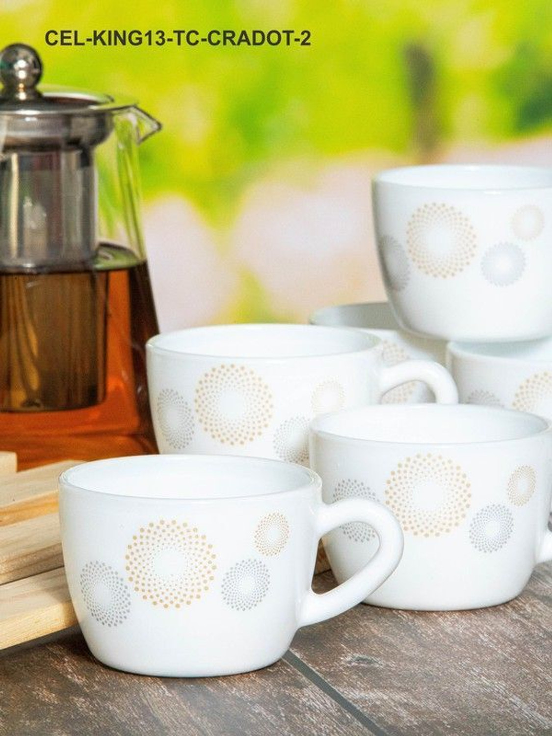 Image of cello IMPERIAL KING MEDIUM CRAZY DOTS 12 pcs Opalware Coffee Mug (130 ml, Pack of 12)