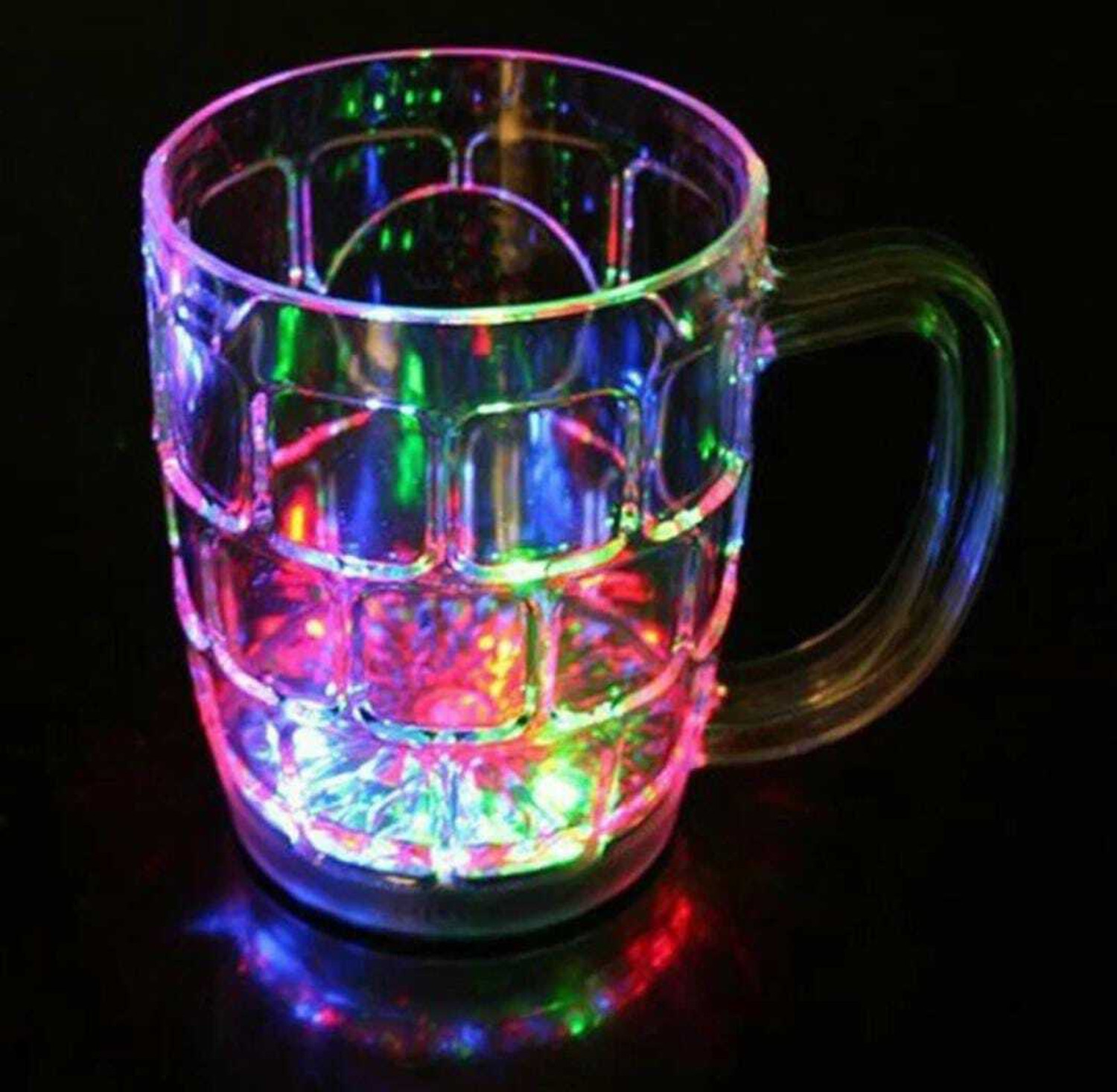 Image of BTN TRADERS Magical Rainbow Color Cup LED Flashing 7 Color Changing Light. Pour Water or Tea, Lighting Cup, Easy battery replace Glass (250 ml) Plastic (250 ml) Plastic Beer Mug