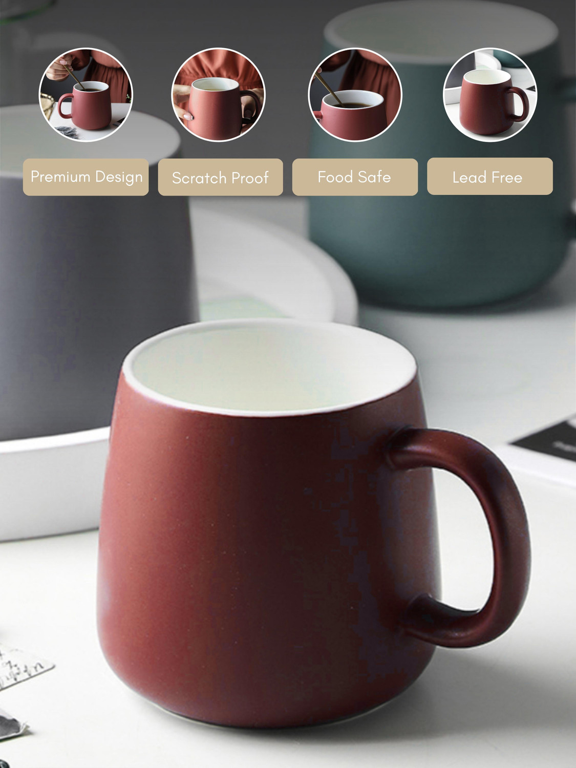 Image of Nestasia Matte Red Ceramic Coffee 350ml Microwave Safe for Latte, Cappuccino & Tea Ceramic Coffee Mug