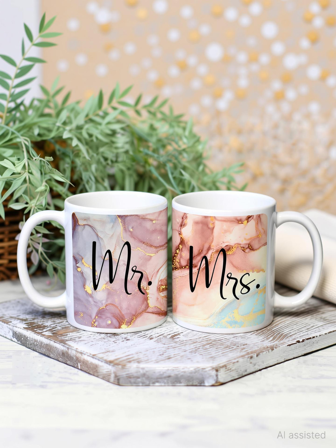 Image of THE CLICK INDIA Ceramic Mr & Mrs Coffees | Mr Mrs | Mrs and Mr |Mr and Mrs Tea Cups Ceramic Coffee Mug (330 ml, Pack of 2)