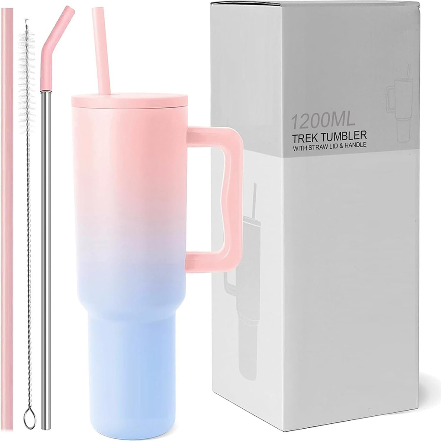 Image of INFIX MART Tumbler Sipper With Handle, Straw And Lid, Double Wall Insulated Vacuum Stainless Steel Tumbler