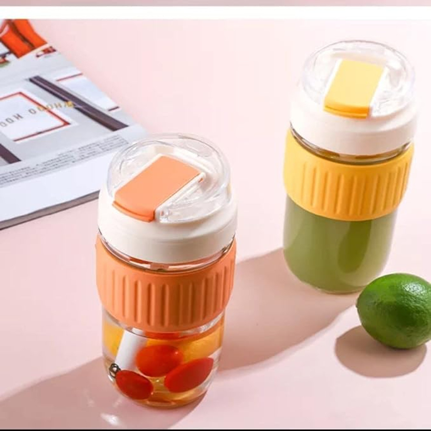 Image of Convoke Glass Sipper Bottle with Straw & Silicone Sleeve(500 ml pack of 1) Glass Tumbler