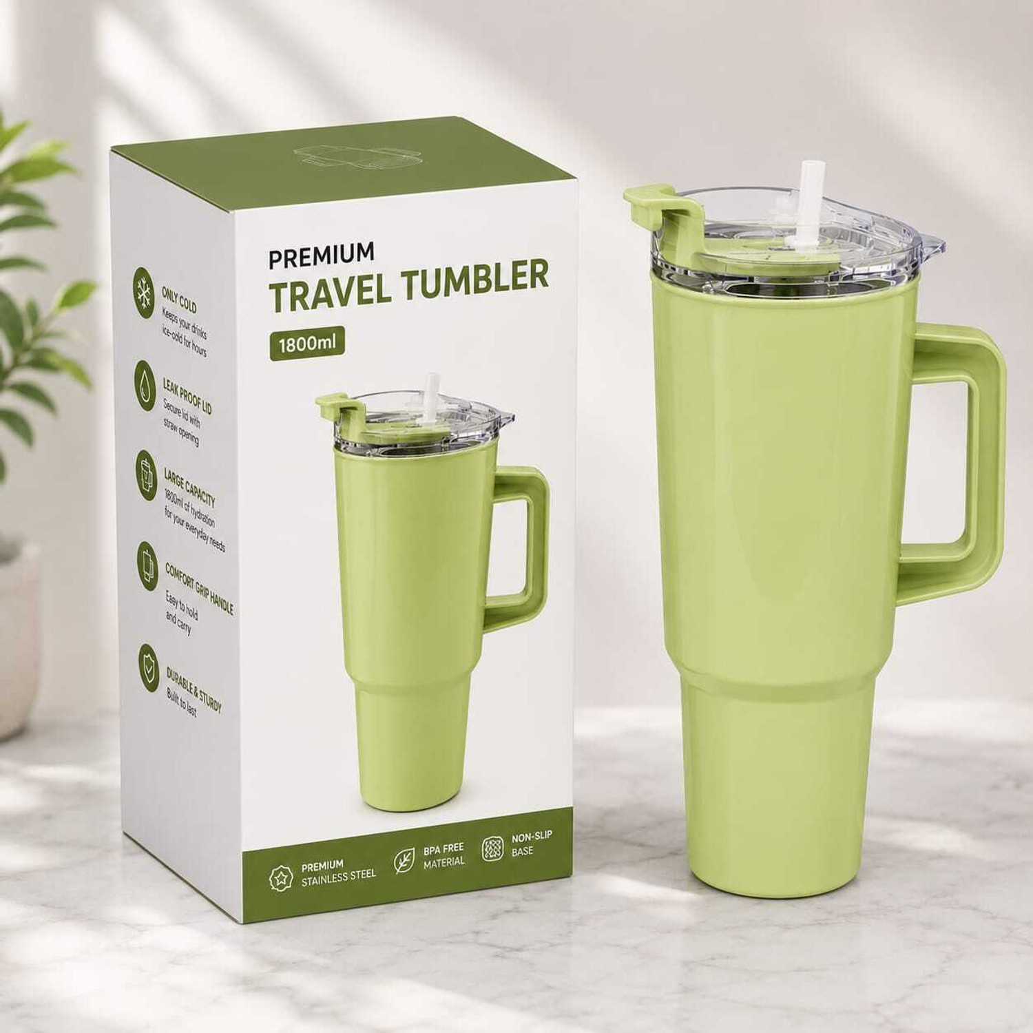 Image of TOONY 1800ML LIGHT GREEN TUMBLER & STROW Plastic Tumbler
