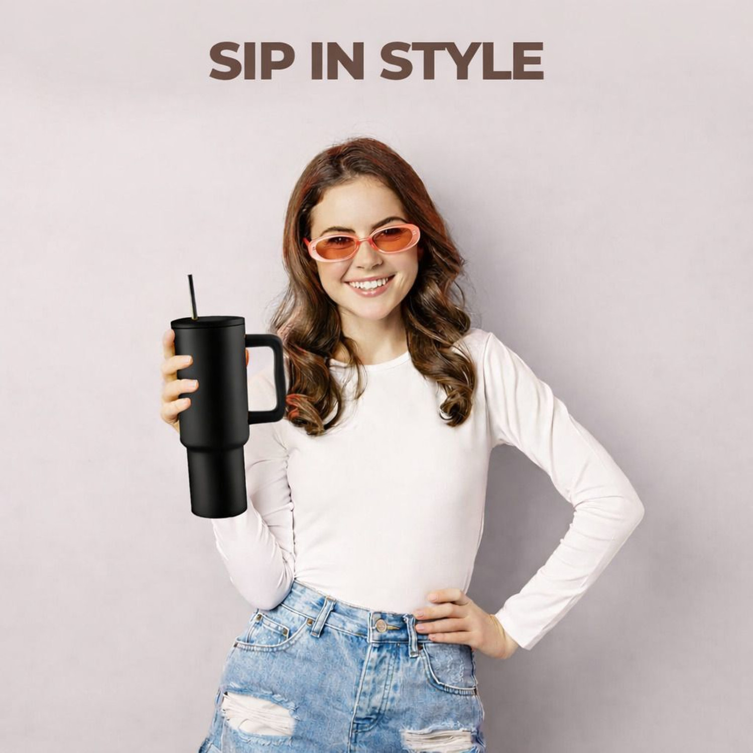 Image of flea 40oz Sipper With Handle And Straw With Lid, Double Wall Insulated Vacuum Sealed Stainless Steel Tumbler