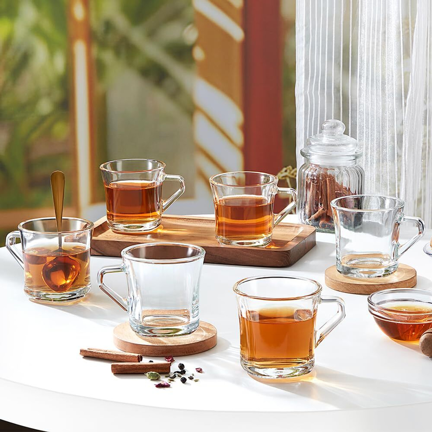 Image of BOROSIL Cyder Tea /Coffee Set, Borosilicate Tuff Glass Made in India Cup Set Glass Coffee Mug