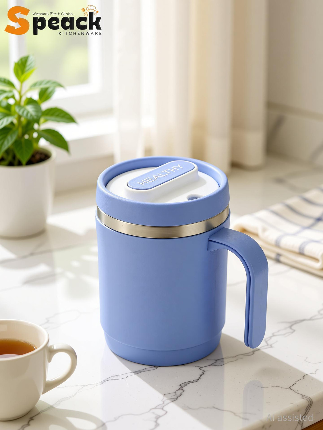 Image of SPEACK Comfortable Grip Lightweight Double Wall Odor Free Stain Resistant Plastic, Stainless Steel Coffee Mug