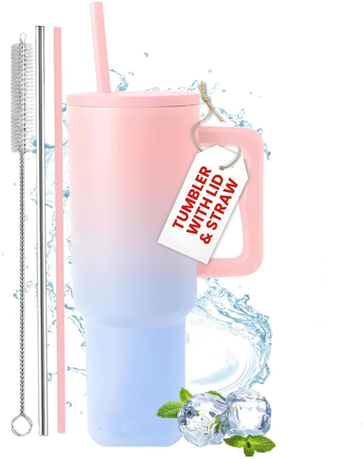 Image of INFIX MART Tumbler Sipper With Handle, Straw And Lid, Double Wall Insulated Vacuum Stainless Steel Tumbler
