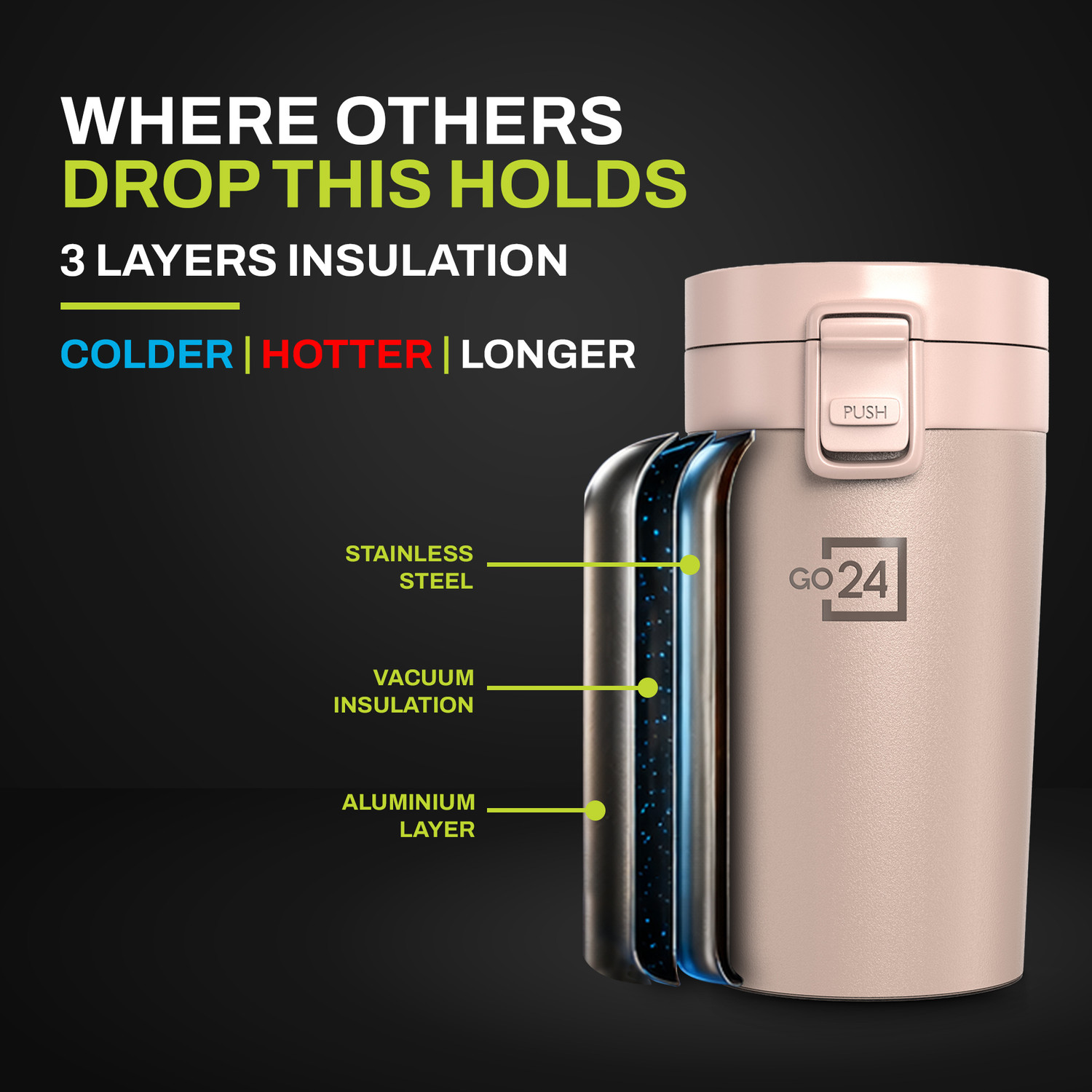 Image of Go24 Cocoa Vacuum Insulated Hot & Cold Spill Proof Stainless Steel Coffee Mug
