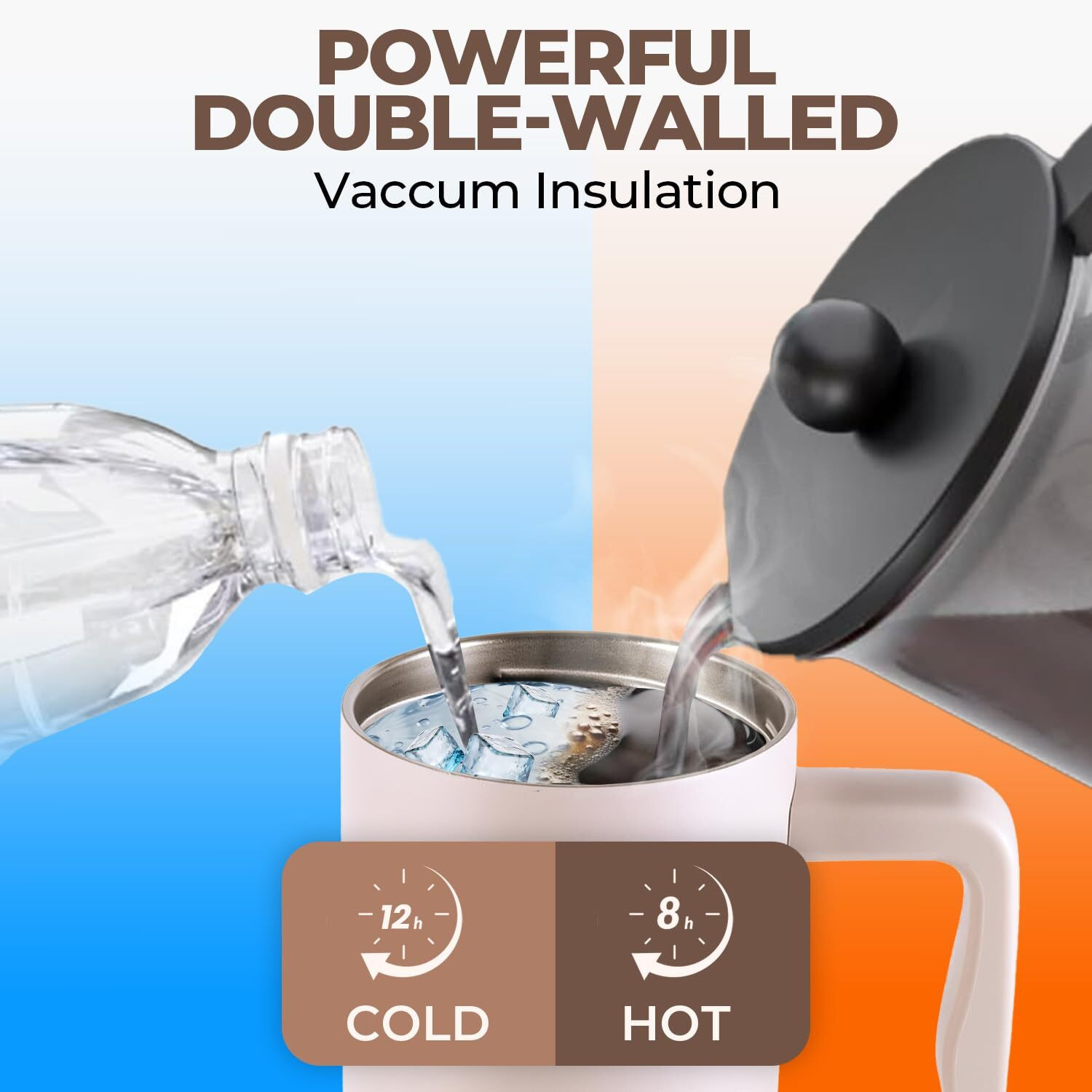 Image of INDIWARRIOR Vacuum Insulated Tumbler Bottle With Straw Lid Handle Hot Cold Travel Cup 1200 ml Stainless Steel Sipper