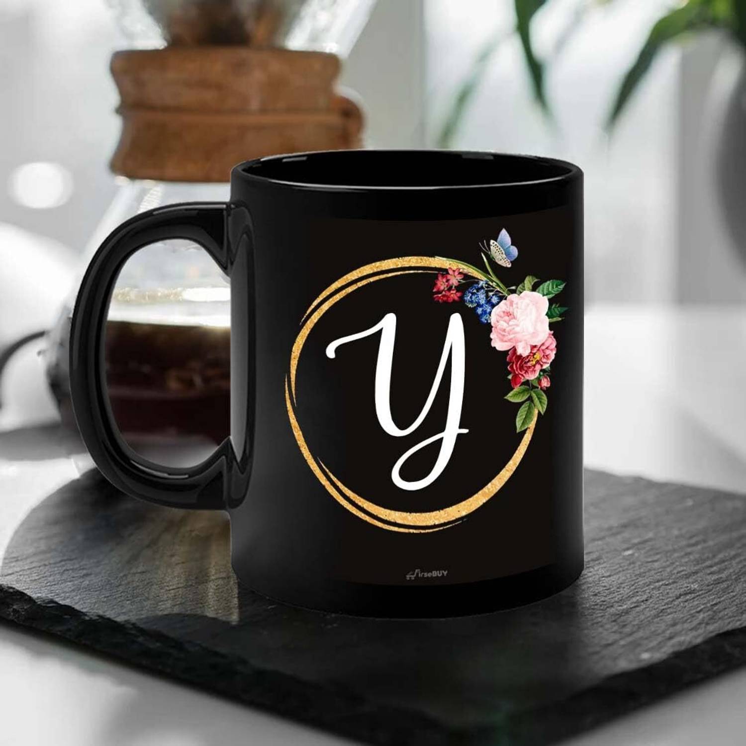 FirseBUY R Letters Coffee Cup and Keychain - Initial A-Z Alphabet