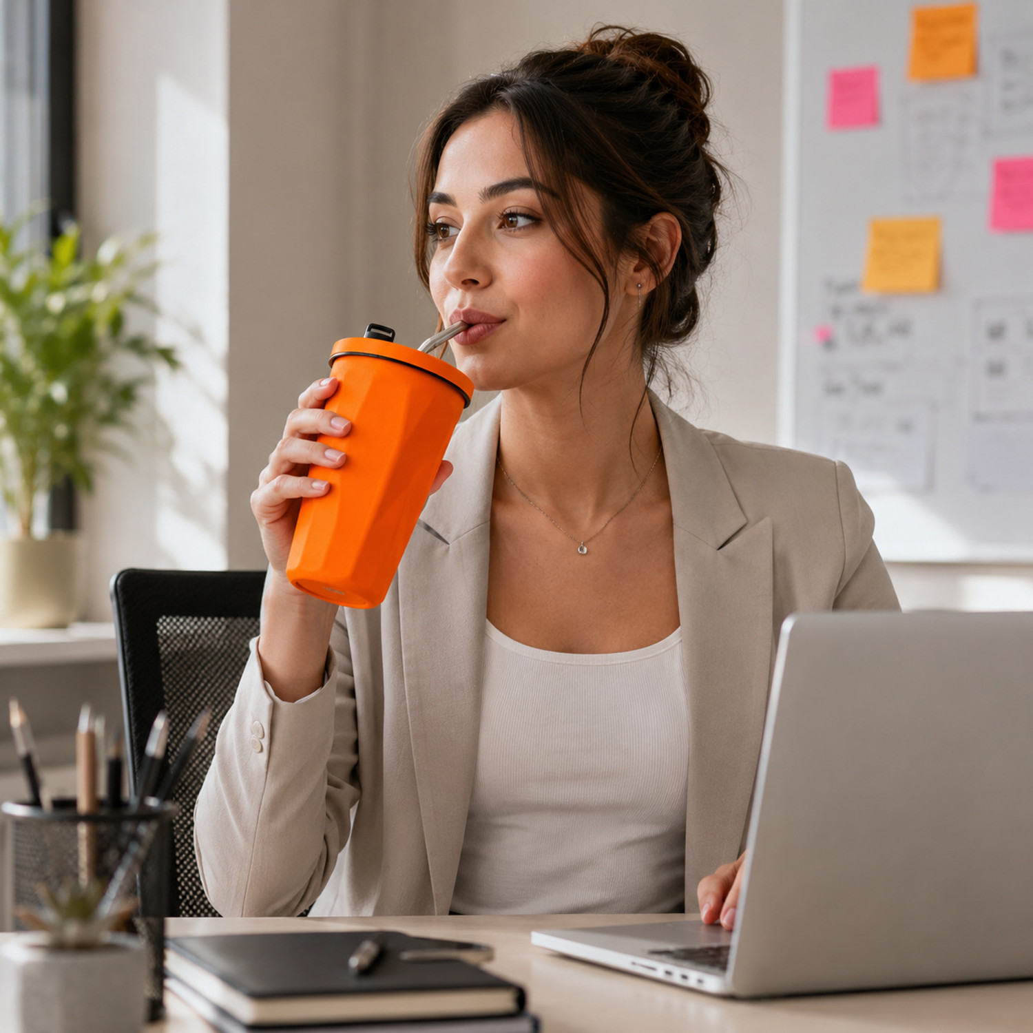 Image of Jmax Vacuum Insulated Travel Coffee Cup with Metal Straw| BPA Free Lid | Leak Proof Stainless Steel Tumbler