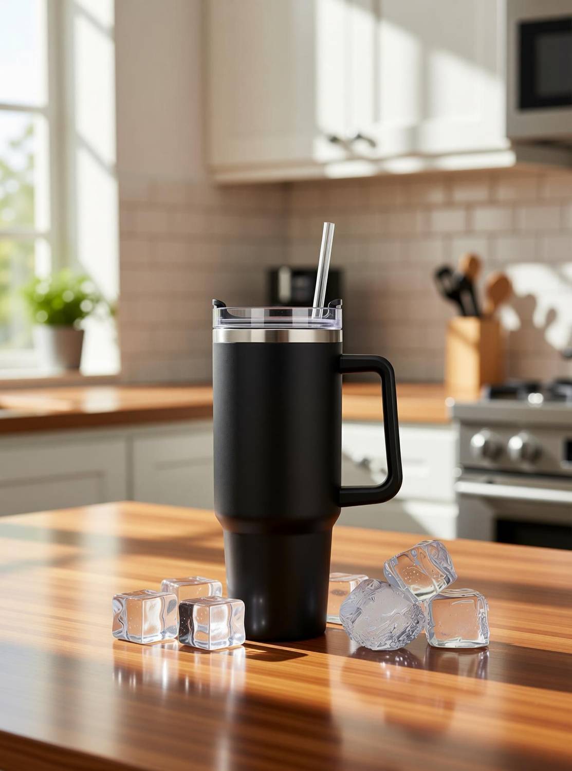 Ojra Stainless Steel Tumbler with Handle and Straw Lid - Image 5