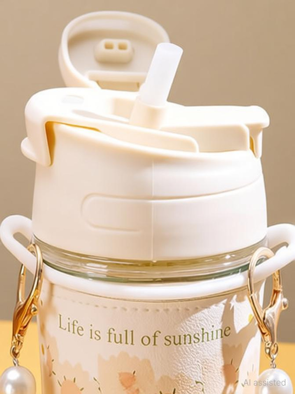 Image of MMTSWorld Glass Coffee Tumbler with Lid and Straw Travel Sipper Cutes Glass Coffee Mug