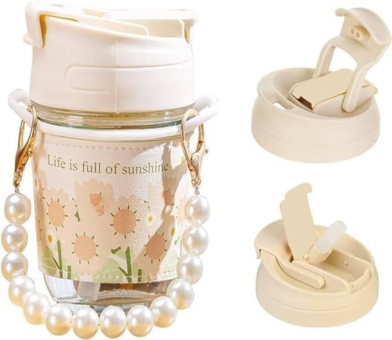 Image of MMTSWorld Glass Coffee Tumbler with Lid and Straw Travel Sipper Cutes Glass Coffee Mug