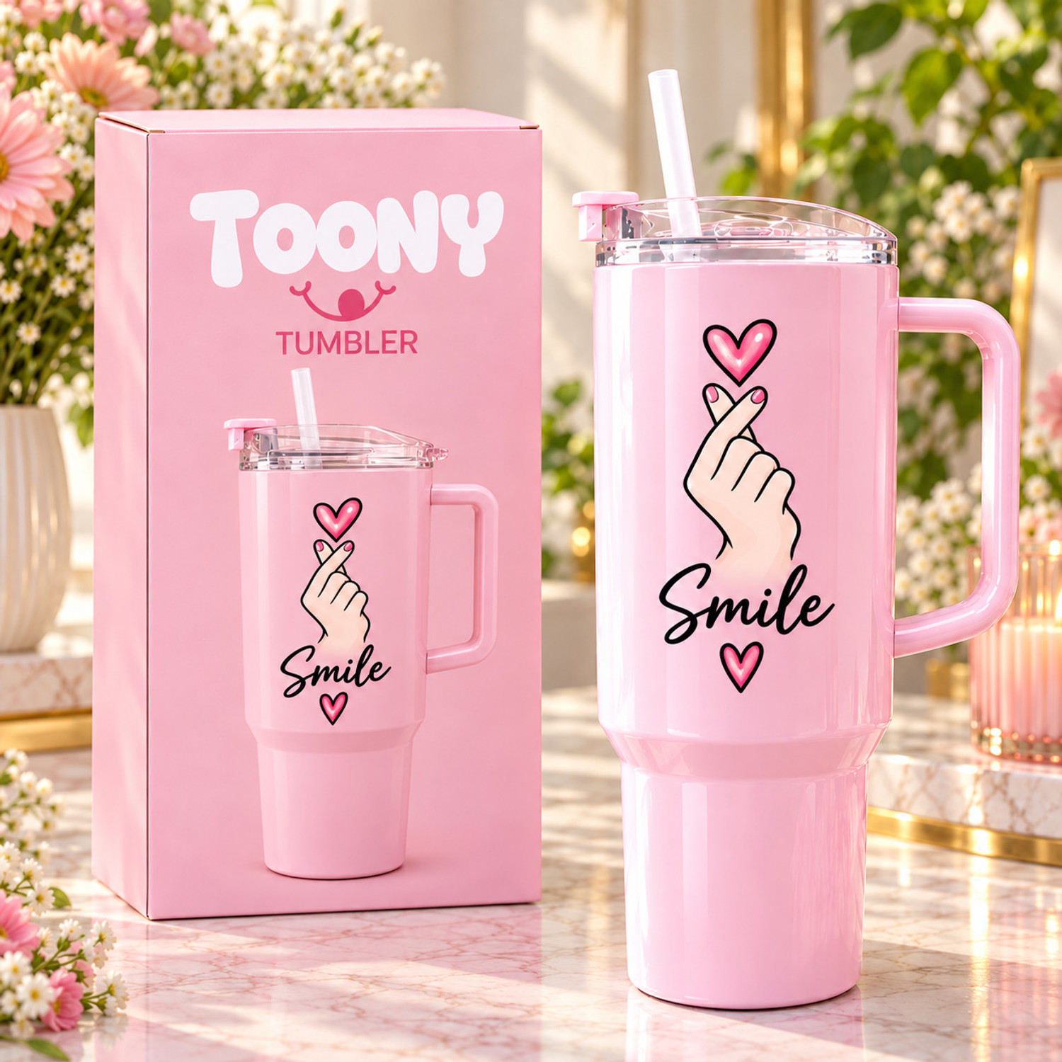 Image of TOONY 1800 ml BPA-Free Smile Plastic Tumbler with Straw, Lid & Handle Plastic Tumbler (1800 ml)