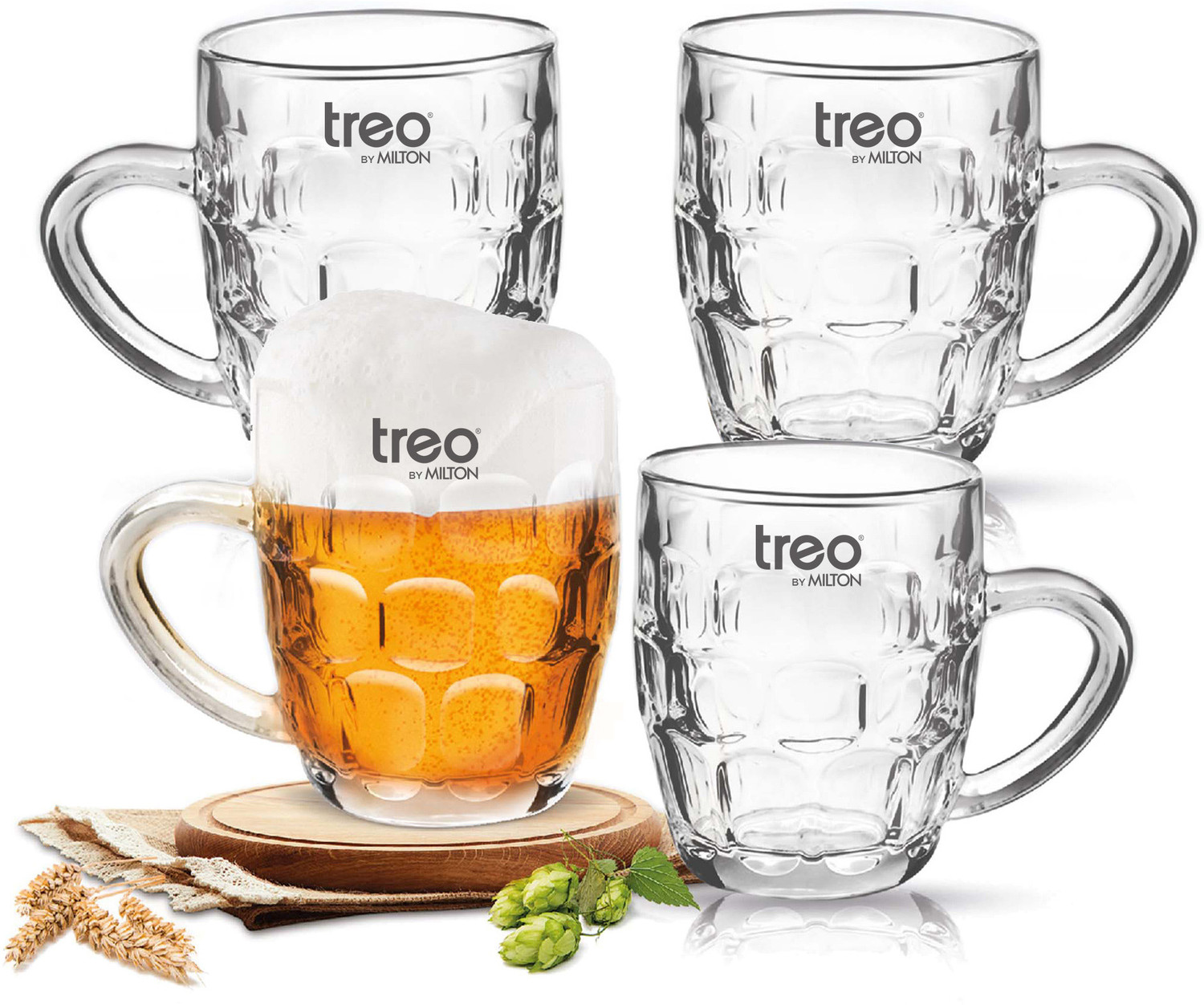 Image of TREO Cascade Cool Glass Beer, Set of 4, 292 ml Each| Serve Whiskey | Wine | Juice Glass Beer Mug