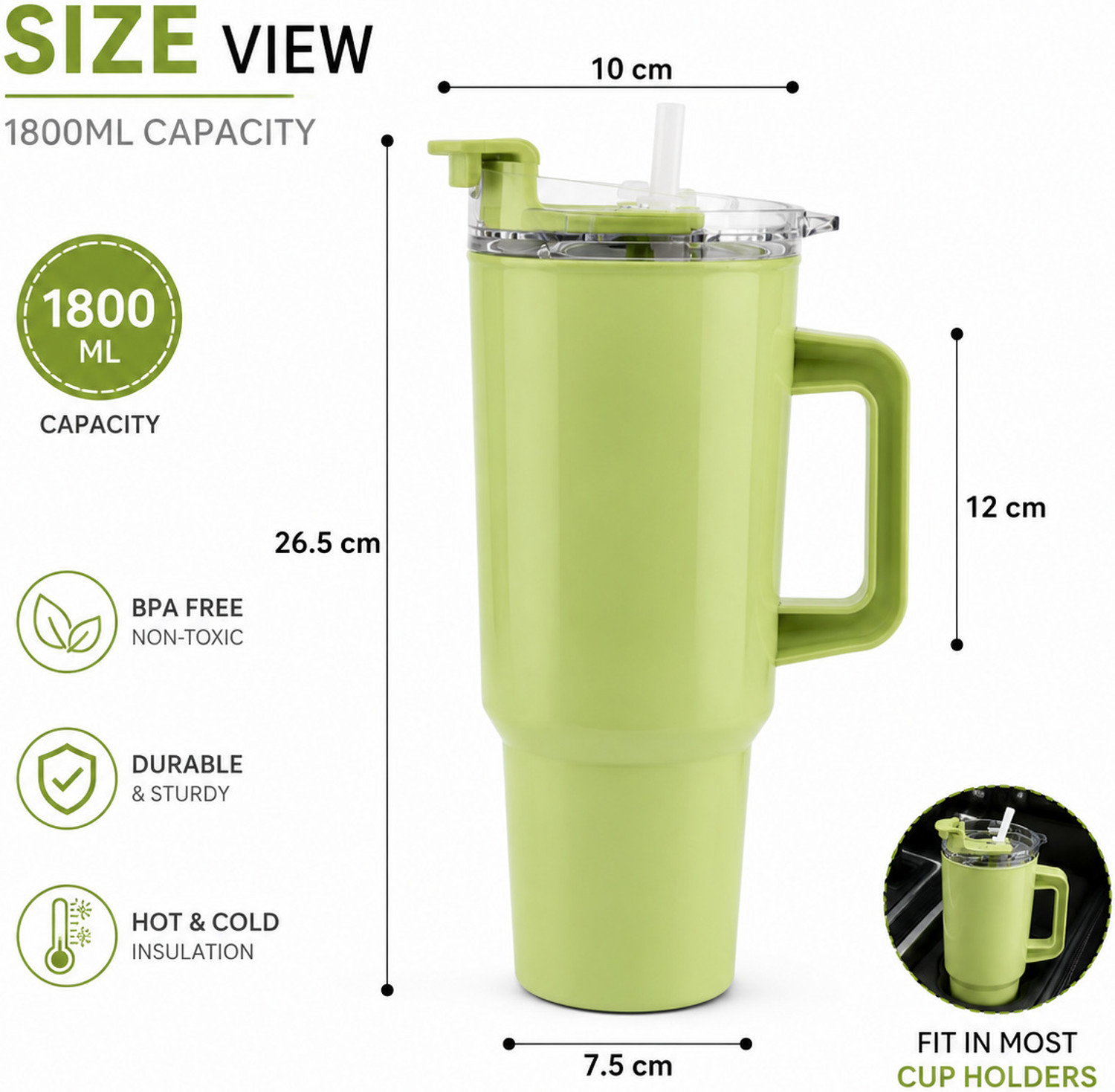 Image of TOONY 1800ML LIGHT GREEN TUMBLER & STROW Plastic Tumbler