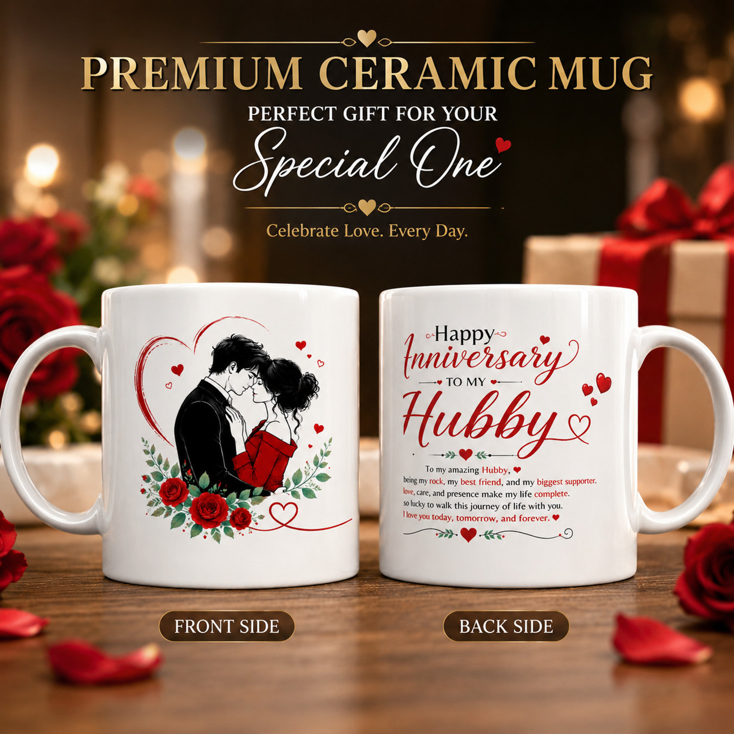 Image of Zivontra Happy Anniversary Hubby | Anniversary Gift for Husband Ceramic Coffee Mug