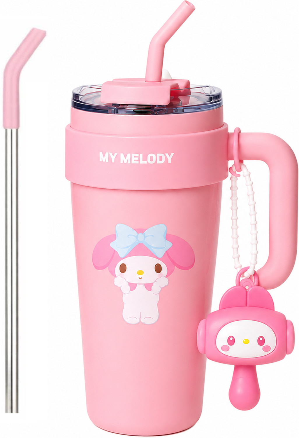 Image of cropito 30 Oz Insulated Tumbler with Handle, Straw & Cute Hanging Keychain Stainless Steel Tumbler