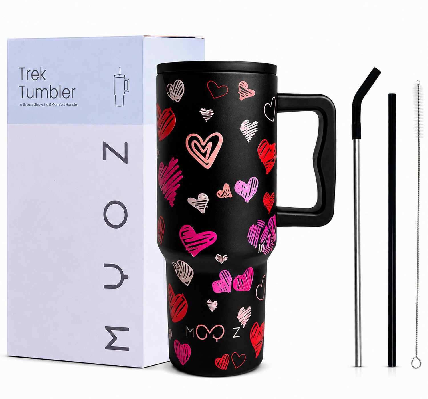 Image of MYOZ Stainless Steel Vacuum Double Insulated Tumbler with Lid, Handle & Straw (Heart) Stainless Steel Tumbler