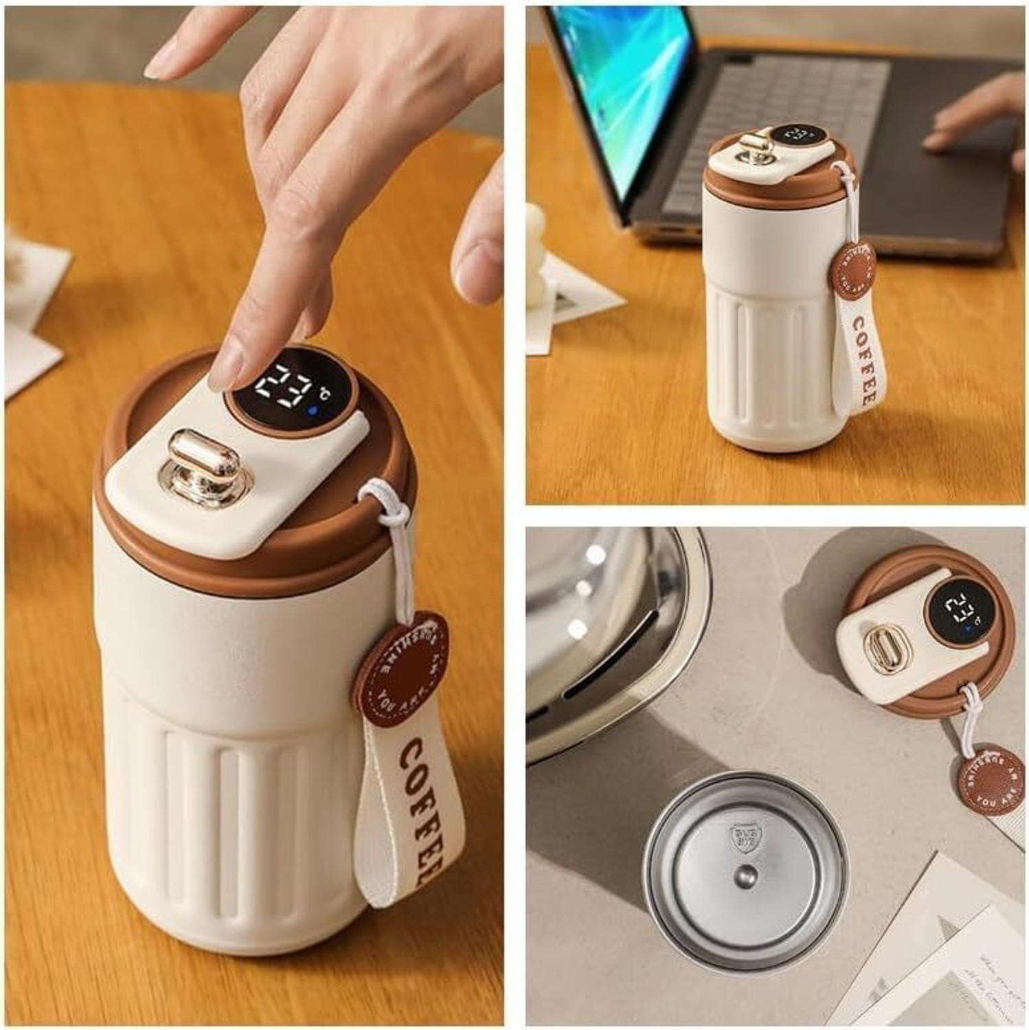 Image of jaswanthstore Coffee Cup Digital Display, Thermos Flasks, 460 ml Stainless Steel Coffee Mug