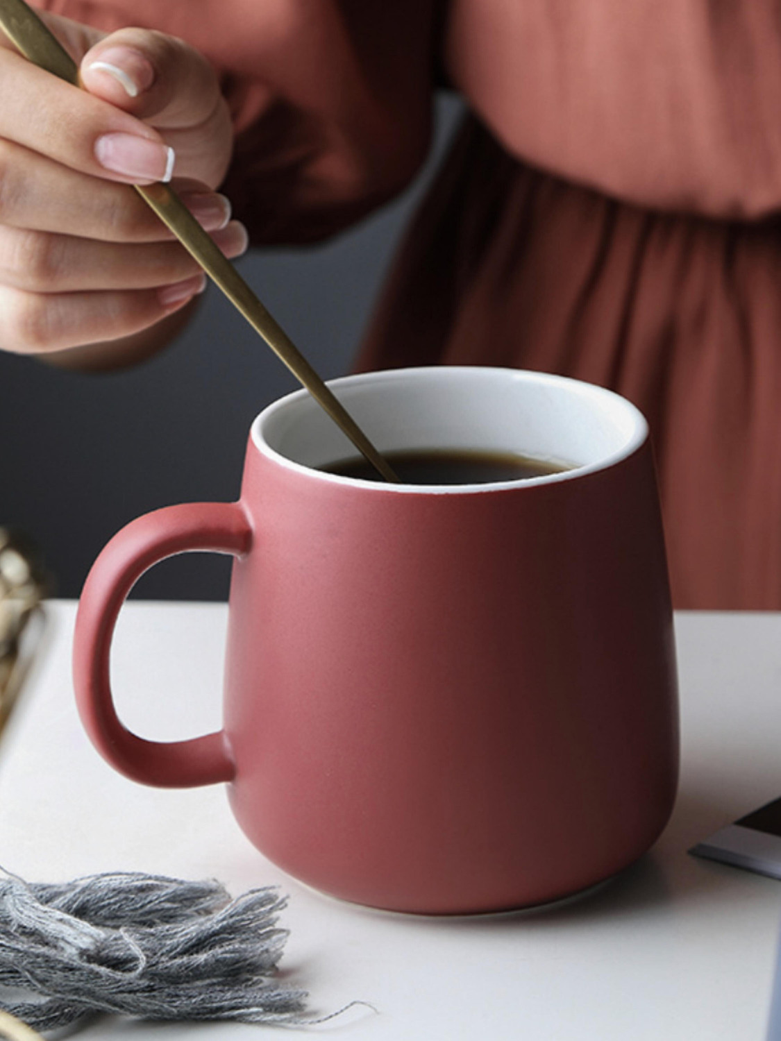 Image of Nestasia Matte Red Ceramic Coffee 350ml Microwave Safe for Latte, Cappuccino & Tea Ceramic Coffee Mug