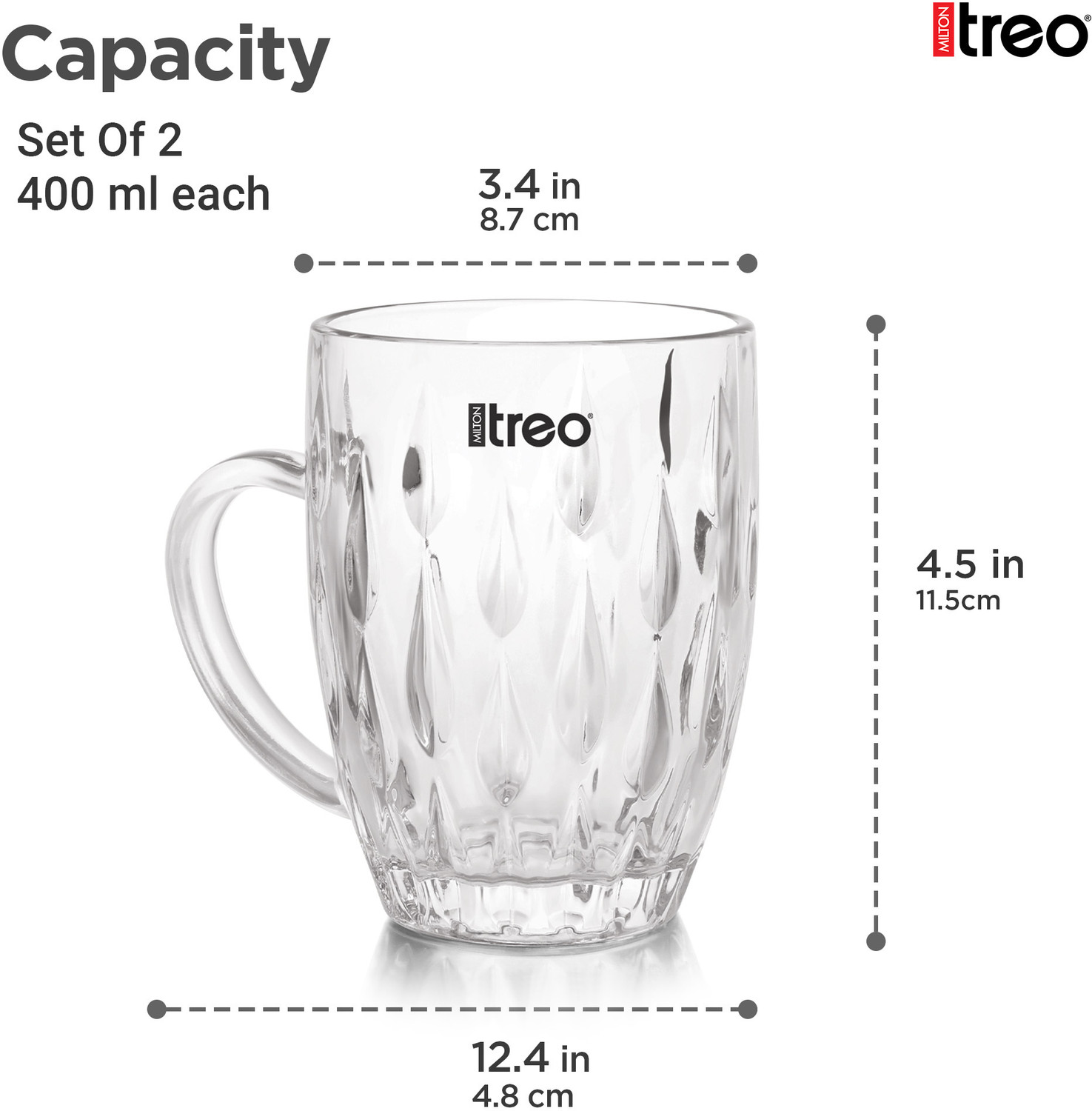 Image of TREO Lennox Beer Glasses for Juice, Mocktail, Transparent, 400 ml each Glass Beer Mug