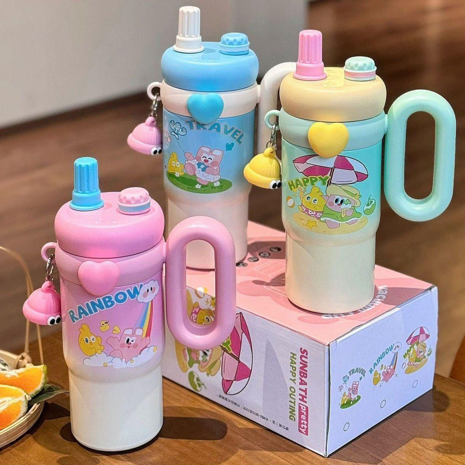 Image of GETHIGHKP WHISTLISTSTORE Thermal Hot & Cold Rainbow Sipper Tumbler with Straw and Spout Stainless Steel Tumbler