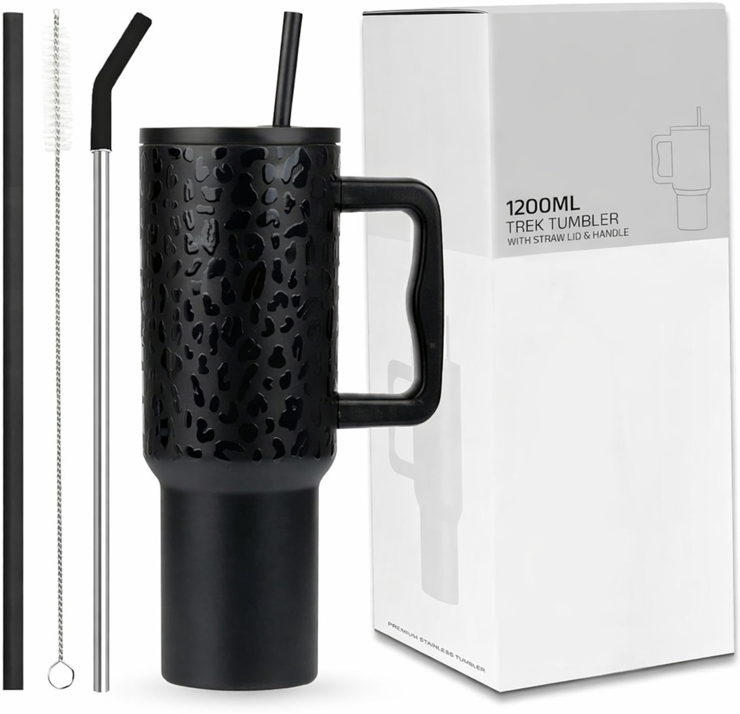 Image of cropito Insulated Tumbler with Handle & Straw, Leak Proof Travel Sipper Cup black Stainless Steel Tumbler