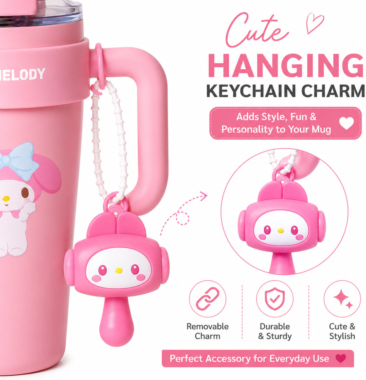 Image of cropito 30 Oz Insulated Tumbler with Handle, Straw & Cute Hanging Keychain Stainless Steel Tumbler
