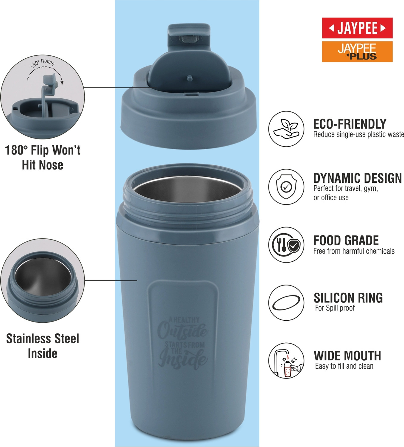 Image of JAYPEE ZIPSIP Insulated Tumbler Hot & Cold Coffee Cup for Drinking Travel Gifting Stainless Steel Tumbler (385 ml)
