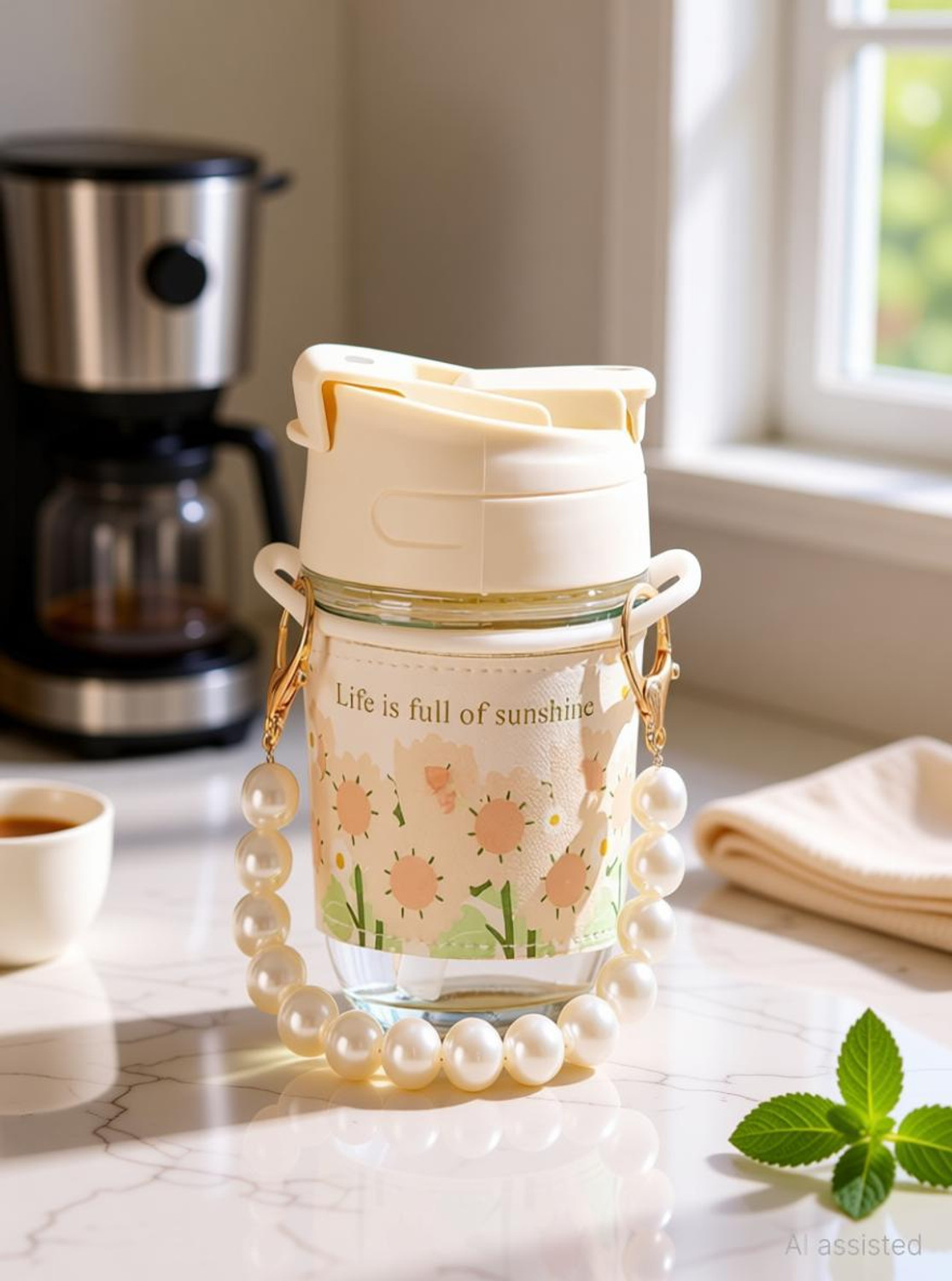 Image of GOSK Enterprise Pearl Glass Coffee Tumbler Moti Girls Sipper Juice Cocktail Smoothie Cup Glass Coffee Mug