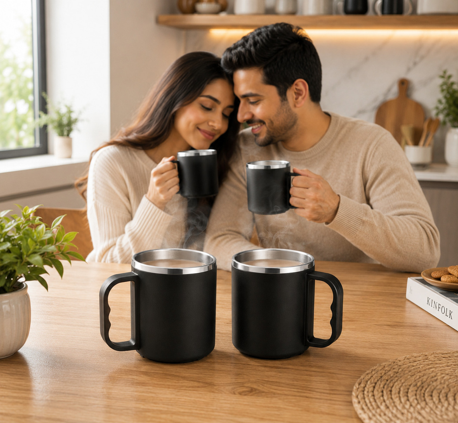 Image of UNINOX Masco Tea Cup Set, Plastic Microwave Safe, Chai Cup, Steel Cup Stainless Steel Coffee Mug