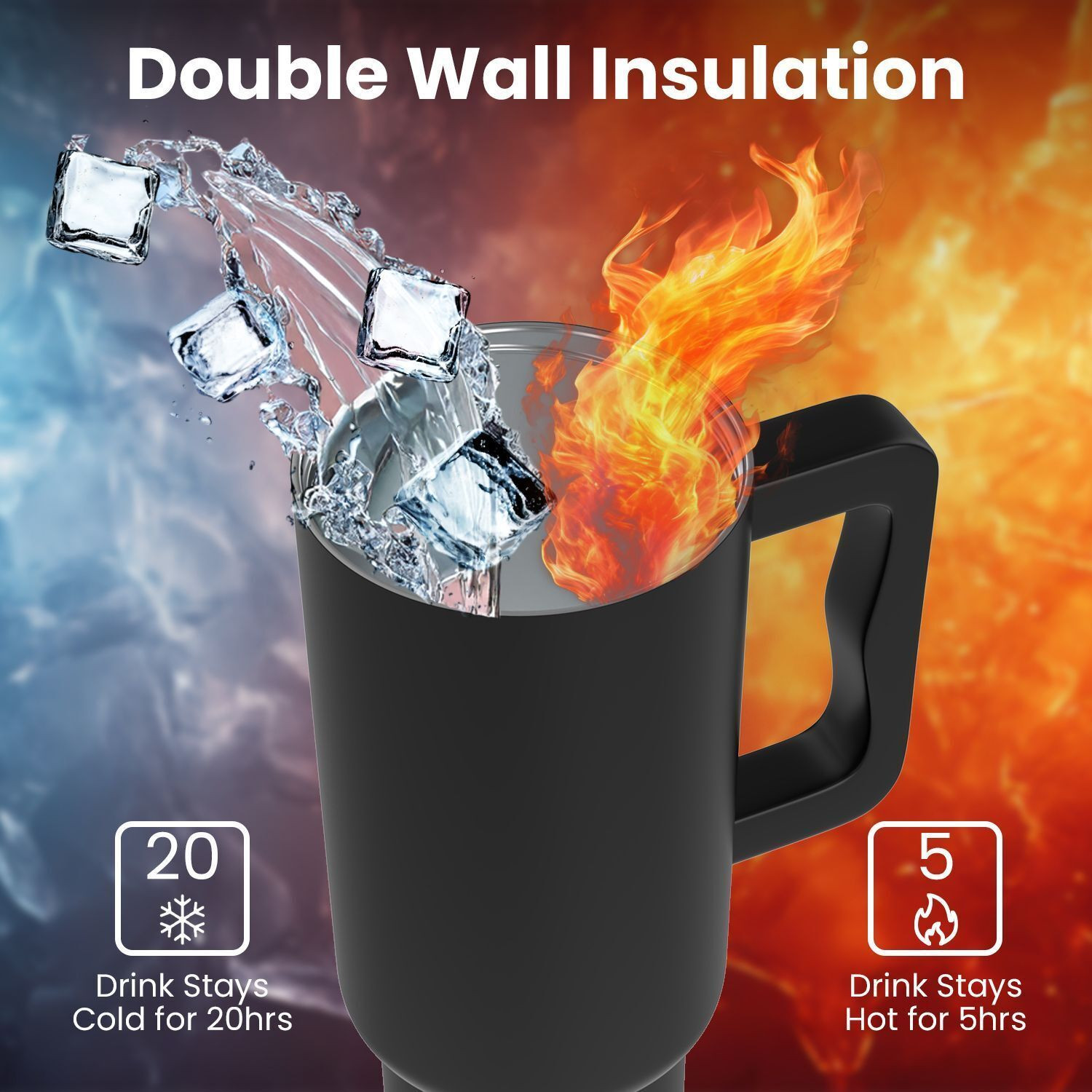Image of Enem Alpha Black with Inbuilt Straw, Metal Ice Cube, Copper Spring,Sipper,Leakproof Stainless Steel Tumbler