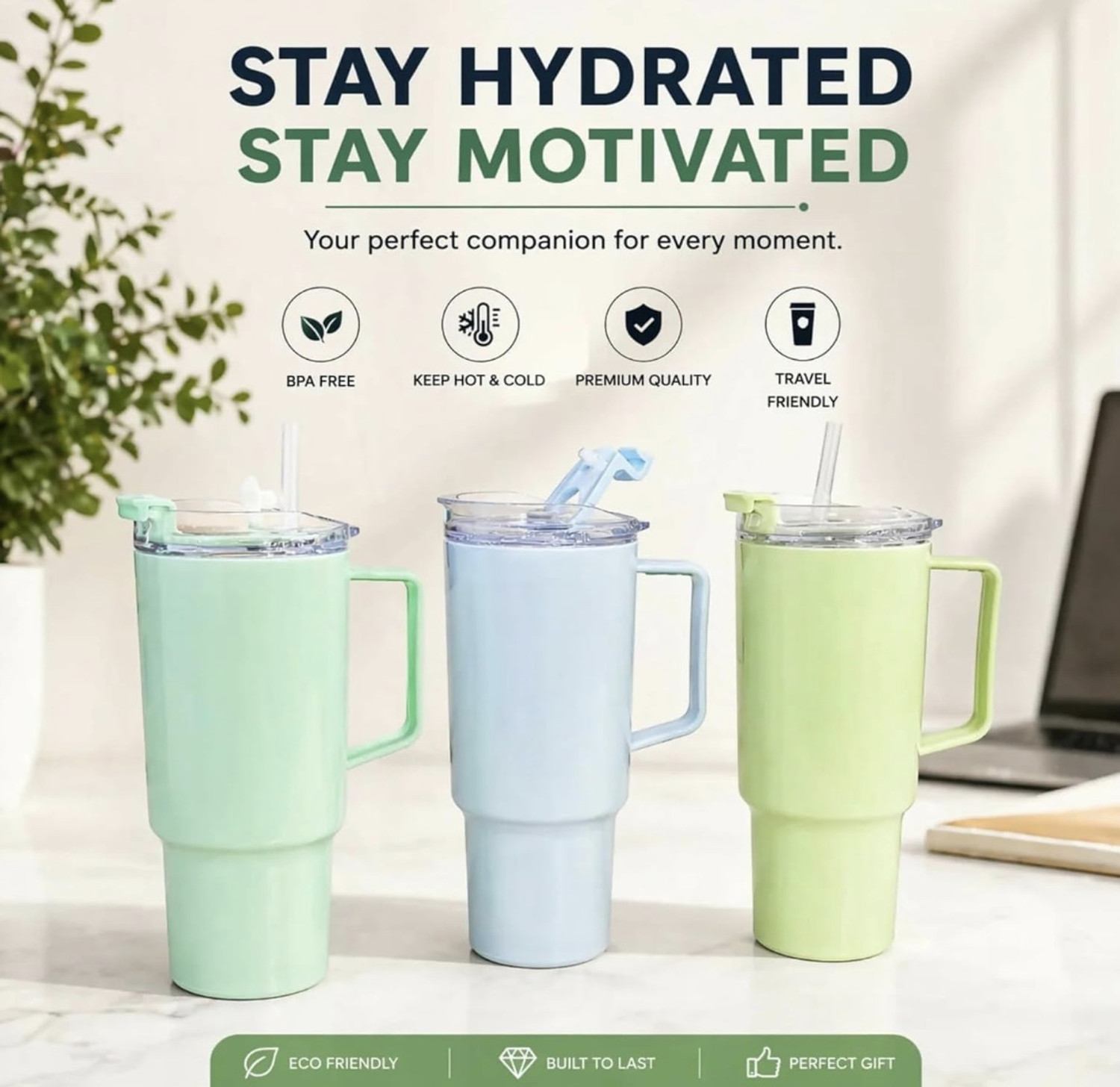 Image of tonny Hydration Tumbler with Straw & Handle Reusable for Juice,Cold Drinks Plastic Tumbler