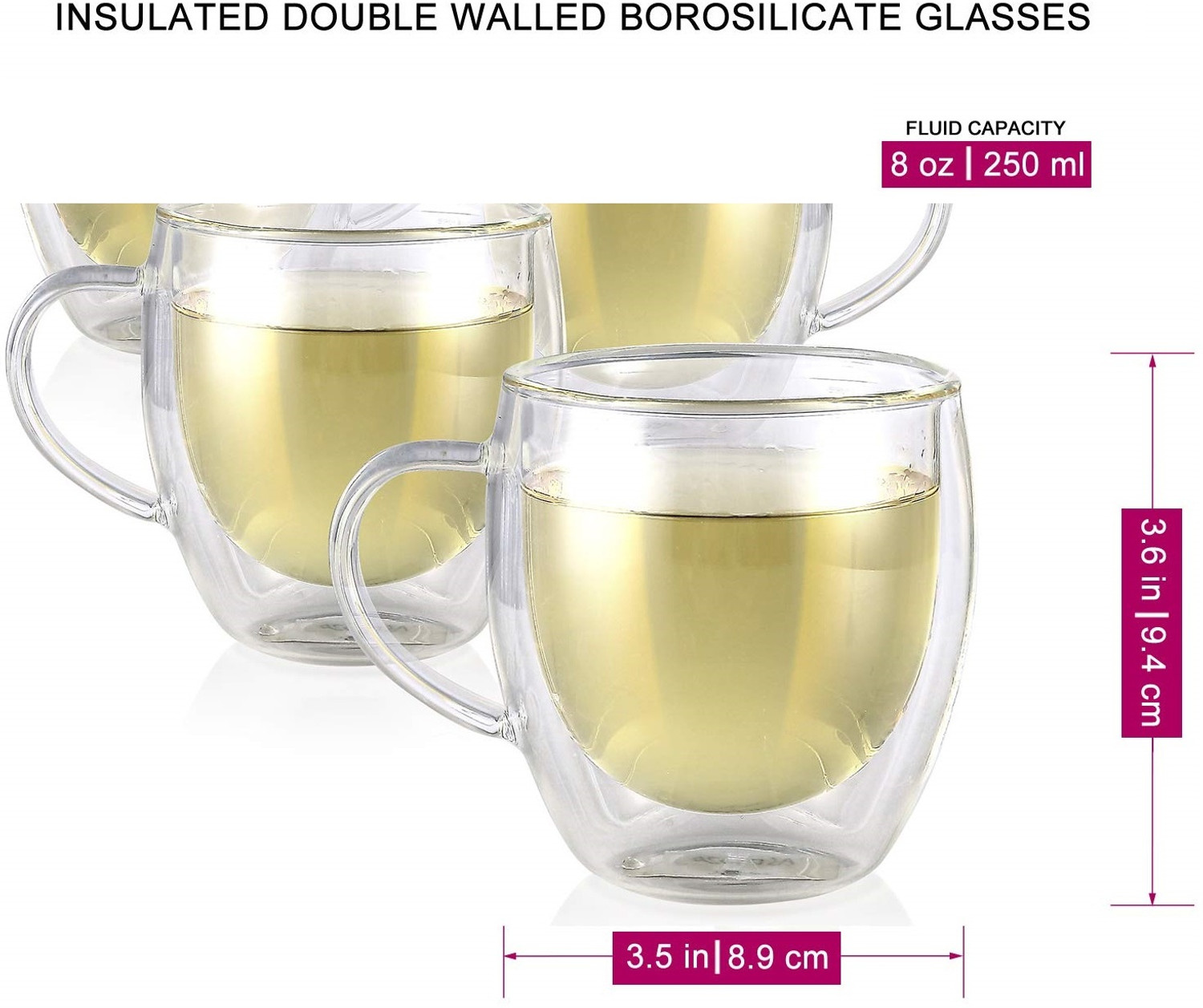 Image of IndusBay Double Walled Insulated microwave Safe Boroslicate Glass Cups for Tea, Coffee Glass Coffee Mug