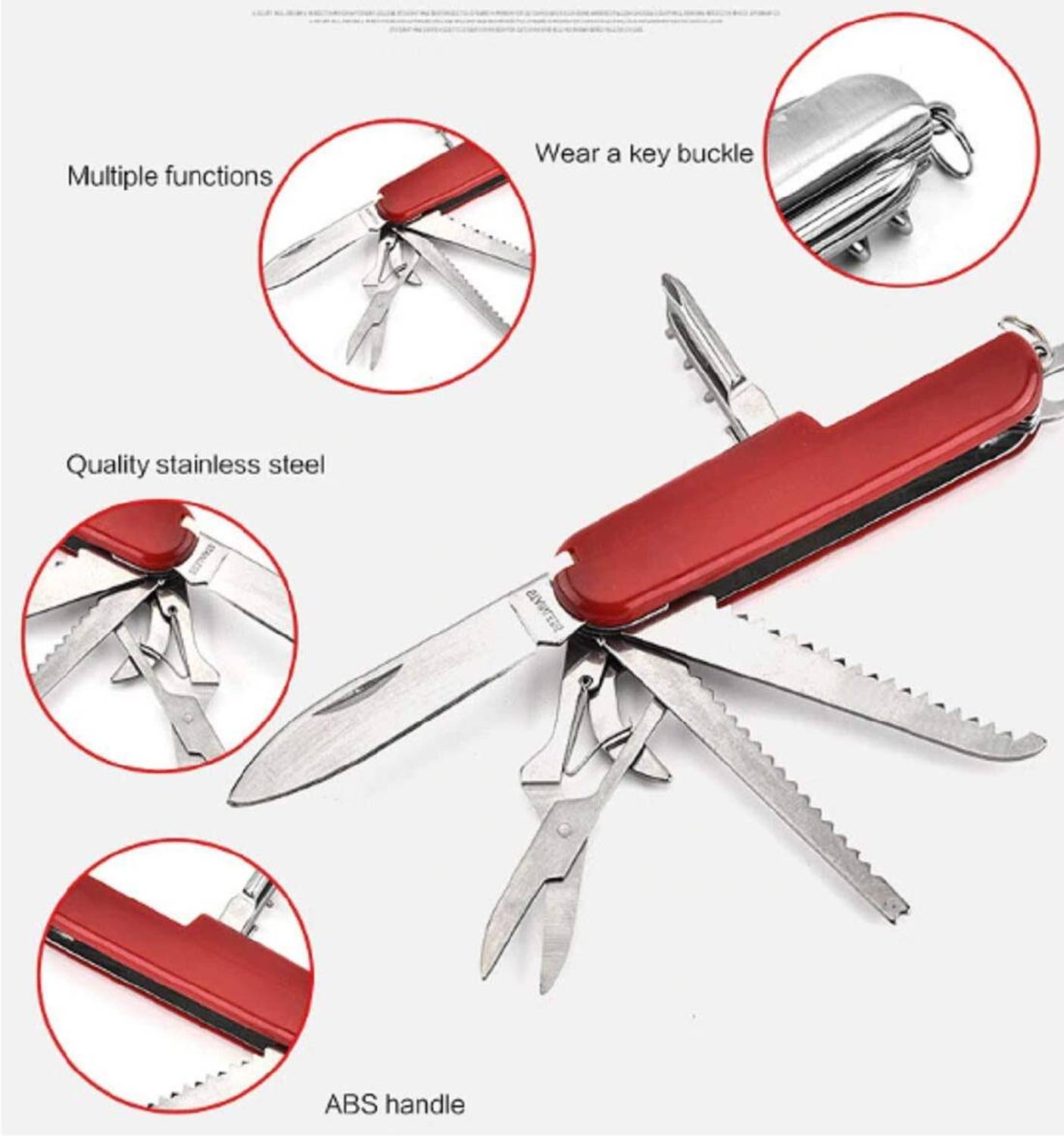 Keycraze 14-in-1 Pocket Army Swiss Knife Stainless Steel - Image 4