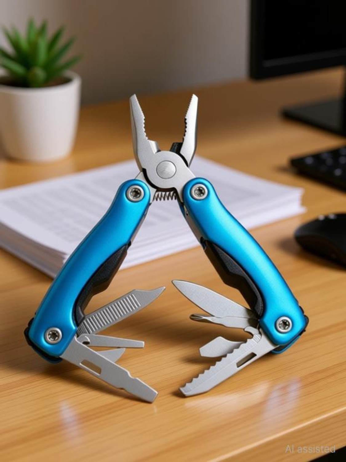 Image of MENZY Royal Blue 9 in 1 Multi Functional Pocket Carry Tools Multi Utility Plier