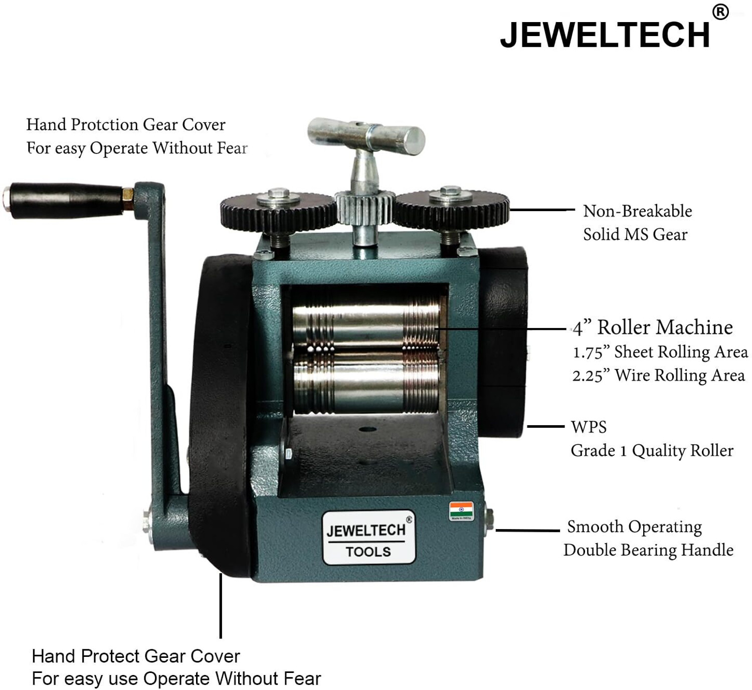 Image of JEWELTECH 4 inch Rolling Mill Machine /Tar Patti Machine for Gold & Silver Jewellery Multi Vise Tool